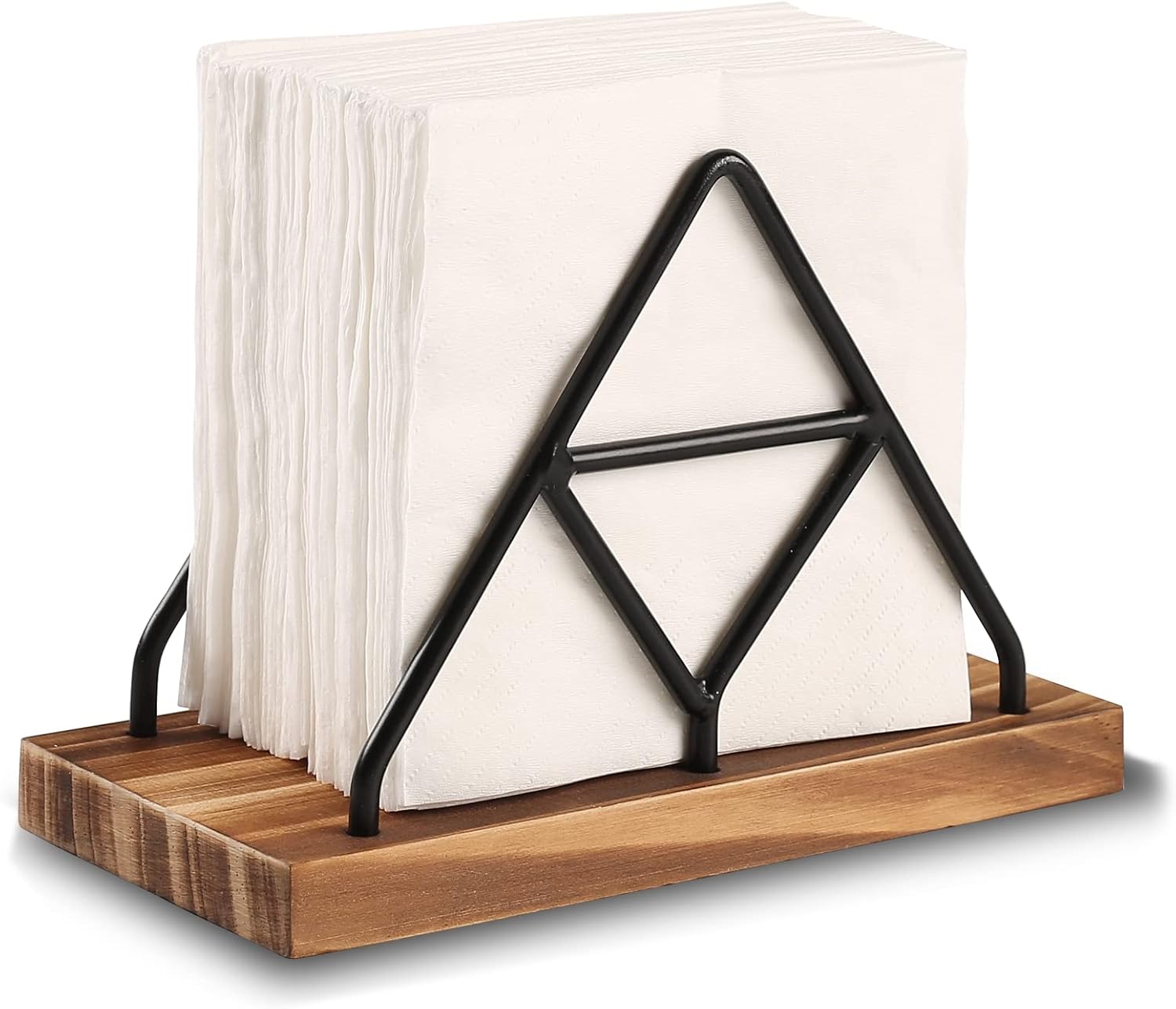 Wooden Napkin Storage,1 Pack Black Table Napkin Holder with Black Metal Wire for Indoor Outdoor Home Dining Restaurant Kitchen Decor