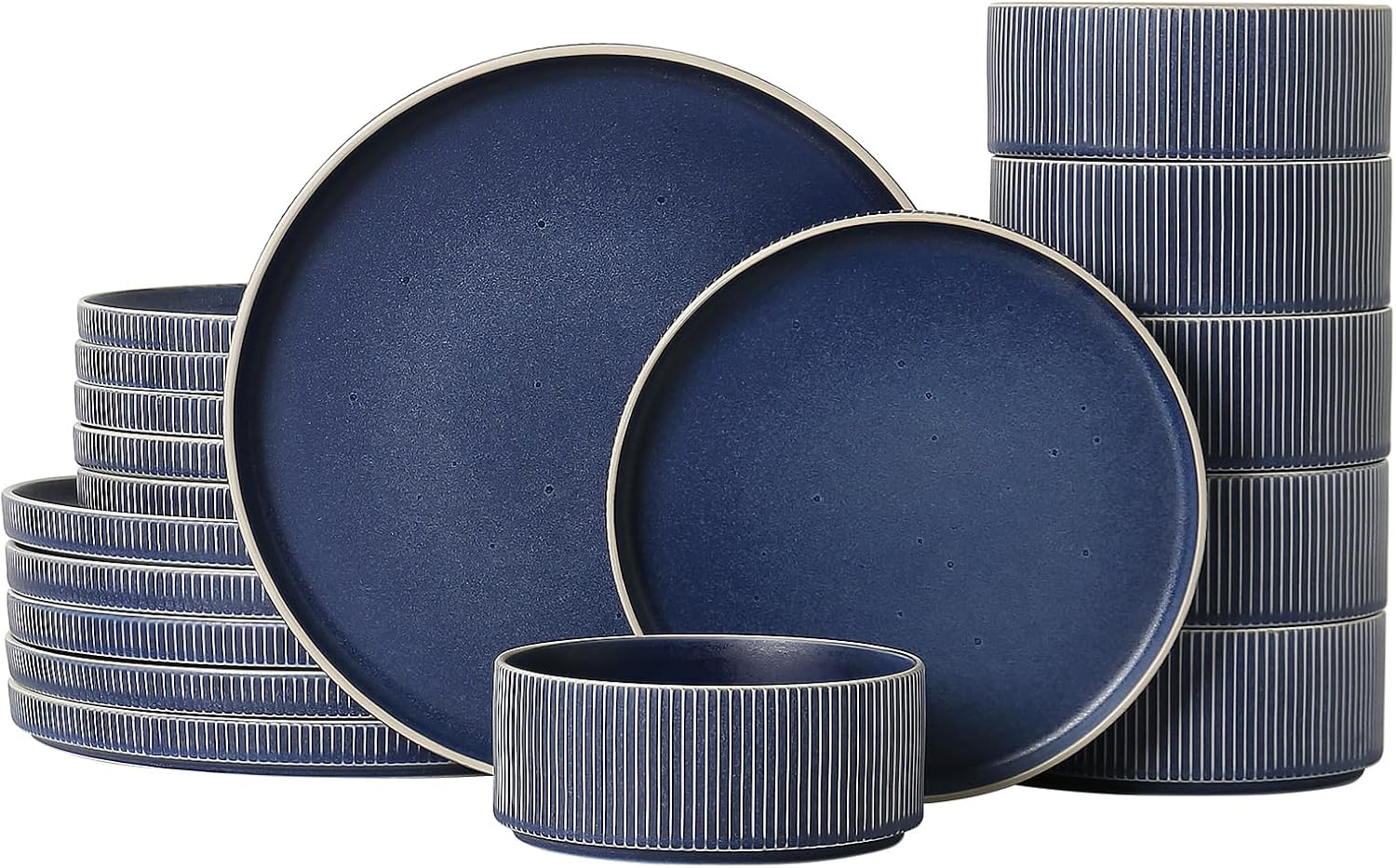 Dinnerware Set Service for 6, 18-Piece Ceramic Plates and Bowls Set, Chip & Scratch Resistant, Microwave and Dishwasher Safe, Modern Minimalist Tableware for Everyday Use, Matte Blue