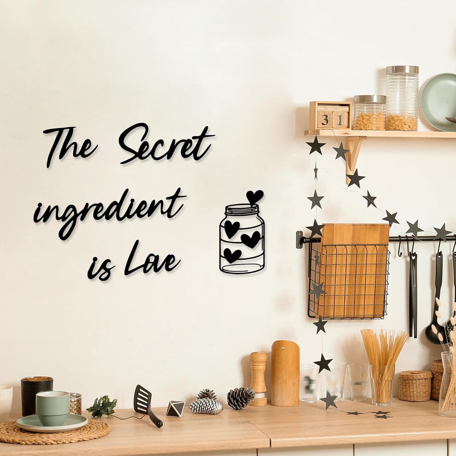 Black Kitchen Decor – The Secret Ingredient is Love Metal Kitchen Wall Decor, Black Love Wall Art Funny Kitchen Sign Rust-Proof Metal Decorative Wall Art for Living Room, Dining Room, Cafe