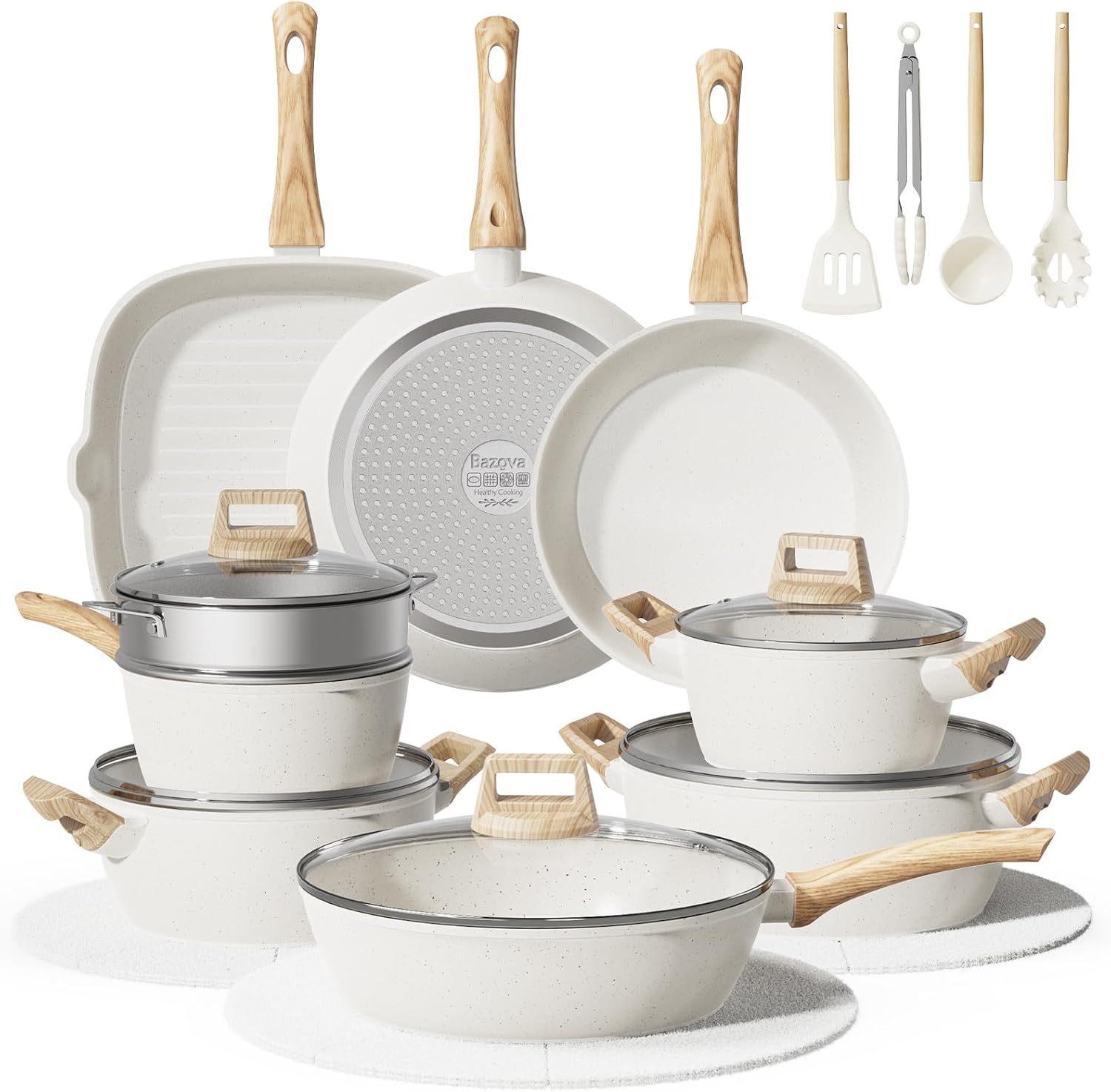 24Pcs Pots and Pans Set Non Stick,Ceramic Cookware Set with Titanium-Reinforced Nonstick Coating,Long-Lasting,PFAS-Free,Induction Compatible,Full Kitchen Set with 3 Stock Pots for Family Cooking