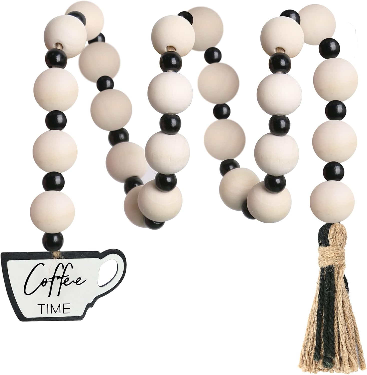 Meplait Garland – Natural Wood Beads, Jute Rope, Coffee Themed Hanging Ornament for Home Decor