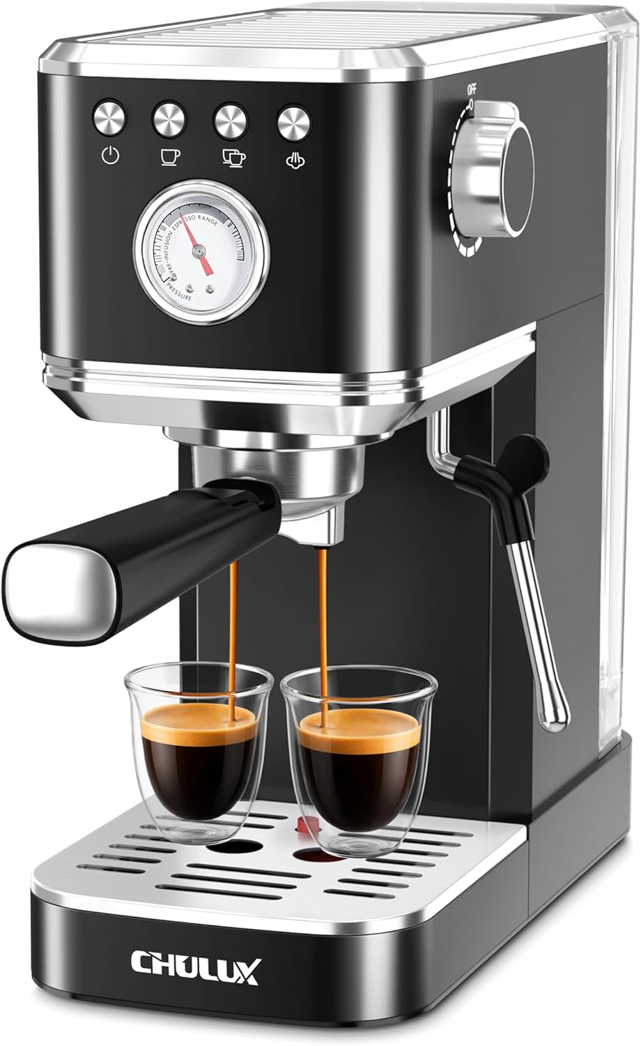 CHULUX Slim Espresso Machine with Milk Frother, 20 Bar Professional Italian Pump Espresso Coffee Machine for Home Cappuccino & Latte Maker, Stainless Steel, Black