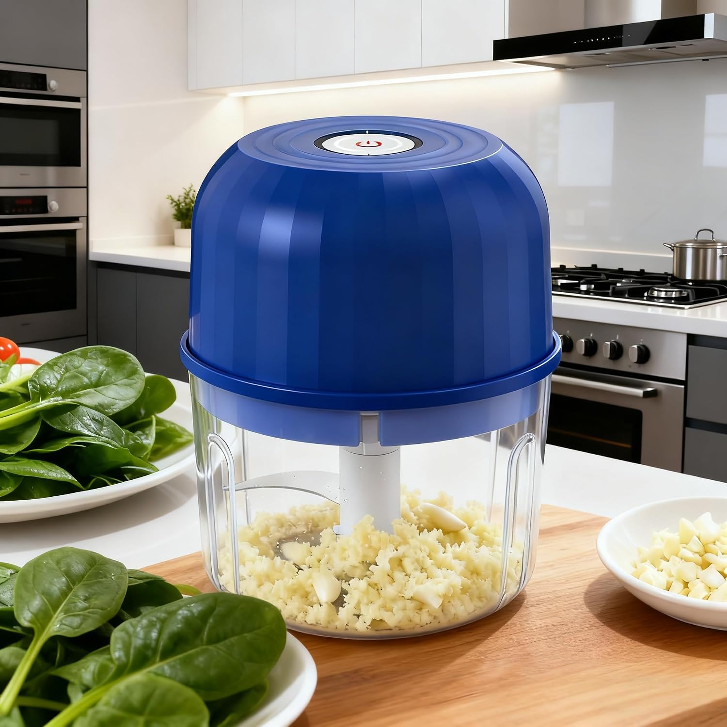 Type-C Rechargeable Electric Food Processor 260ml – Reverse-Plug Compatible Portable Chopper for Garlic, Baby Food. (blue)