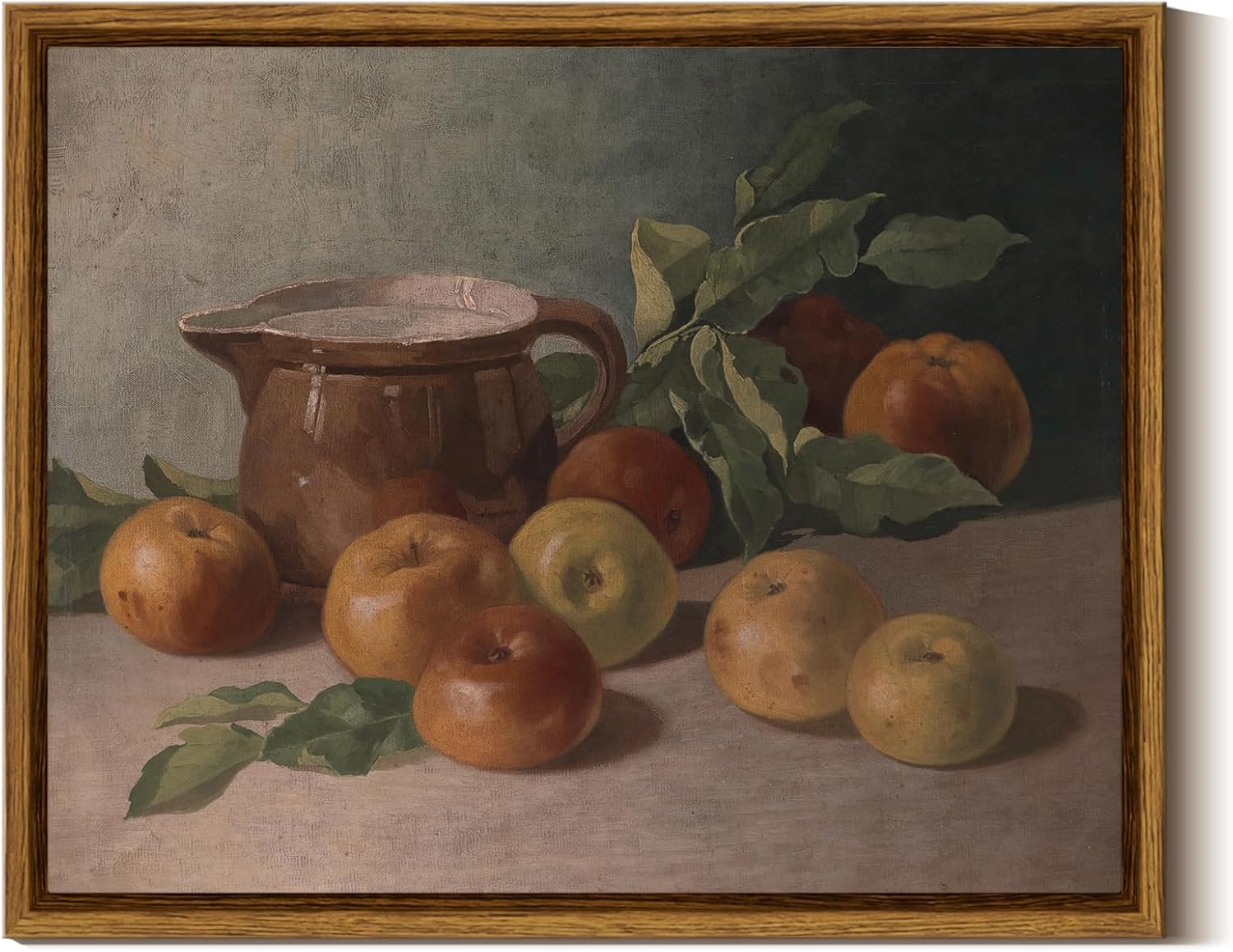 InSimSea Framed Canvas Wall Art Vintage Aesthetic Room Decor, Harvest Apples Still Life Oil Painting Artwork Abstract Wall Pictures Prints, Farmhouse Fruit Shelf Decor Bedroom Kitchen 8x10in