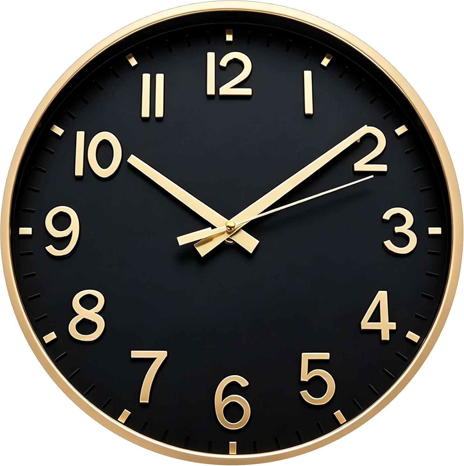 HZDHCLH Wall Clocks Battery Operated,Wall Clock Black Gold,8 inch Wall Clock Silent Non Ticking Modern 3D Numbers for Kitchen Bedroom Living Room Office Classroom Decor