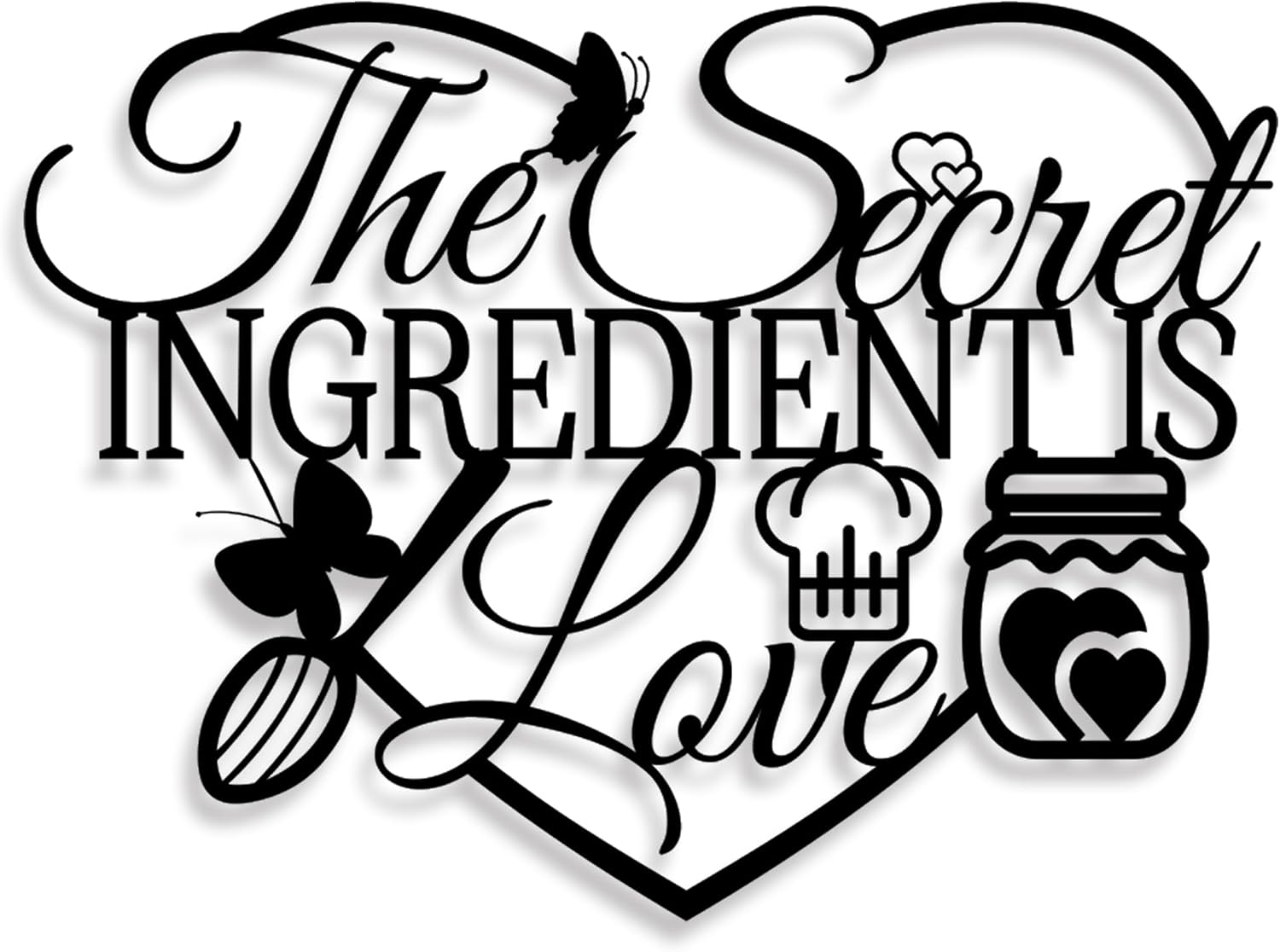The Secret Ingredient Is Love Metal Wall Art Sign, Black Kitchen Signs Wall Decor, Farmhouse Dining Room Decorations, Housewarming Gift for Mom, Wife, Couples (Black)