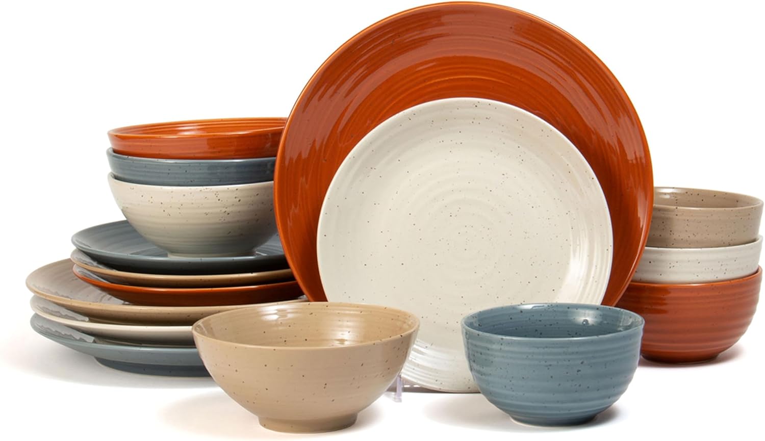 Sango Siterra Painter’s Palette 16-Piece Stoneware Dinnerware Set – Service for 4, Ceramic Plates and Bowls Sets, Chip Resistant, Rustic Dishware, Microwave & Dishwasher Safe Kitchen Dishes
