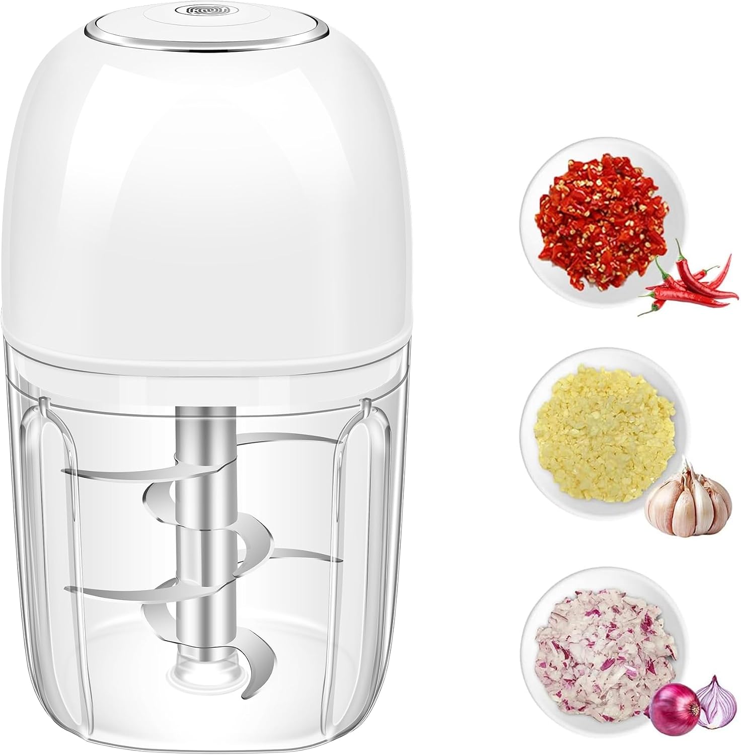 450ML (1.8 Cup) Electric Garlic Chopper, Mini Portable Food Processor, Garlic Grinder Masher for Onion, Ginger, Chili, Fruit, Vegetable, Meat