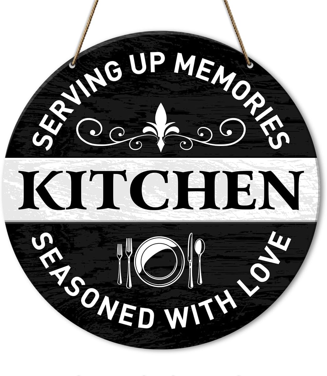 Black And White Kitchen Decor Sign, Kitchen Decorations, Home Wall Decor for Kitchen Dining Room, Rustic Country Kitchen Decor, Kitchen Hanging Decoration, Seasoned With Love