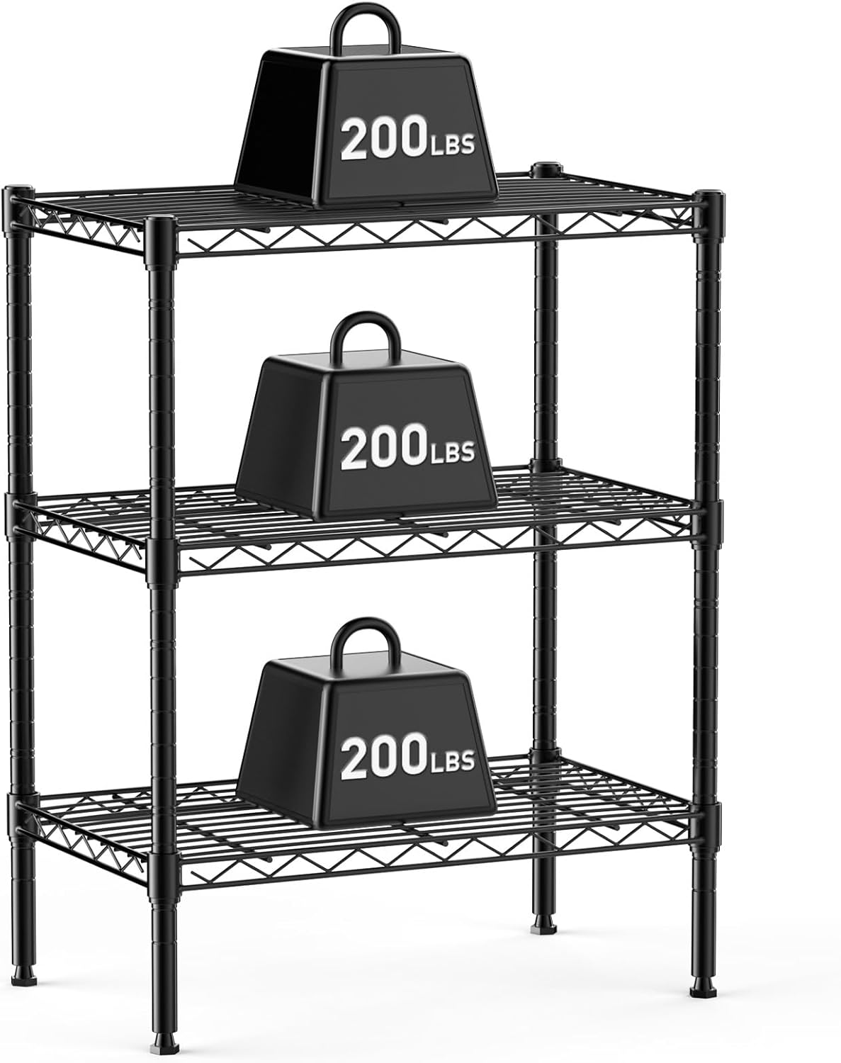 DUMOS 3-Tier Metal Wire Storage Shelves, Adjustable Standing Storage Rack Shelf, Heavy Duty Steel Shelving Unit Organizers for Kitchen Bathroom Pantry Garage, 23.3″ Wx13.4 Dx30 H, Black