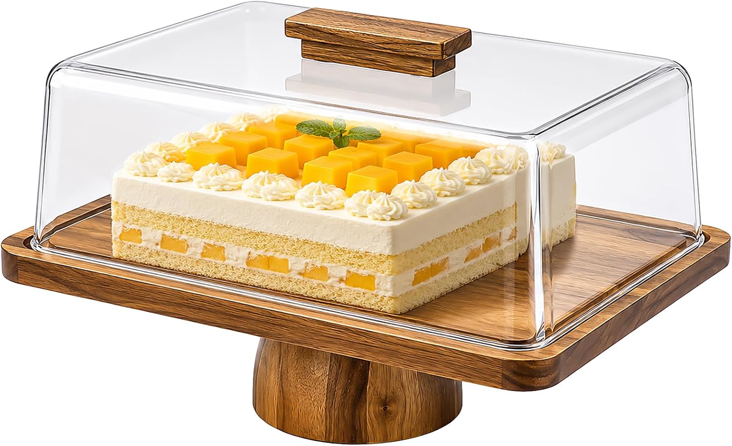 ZALIR Acacia Wood Cake Stand with Lid, 2-in-1 Rectangular Dessert Display and Charcuterie Board with Dustproof Cover, 15.2 x 11.7 in, Suitable for Party, Wedding, Birthday, Holiday Occasions