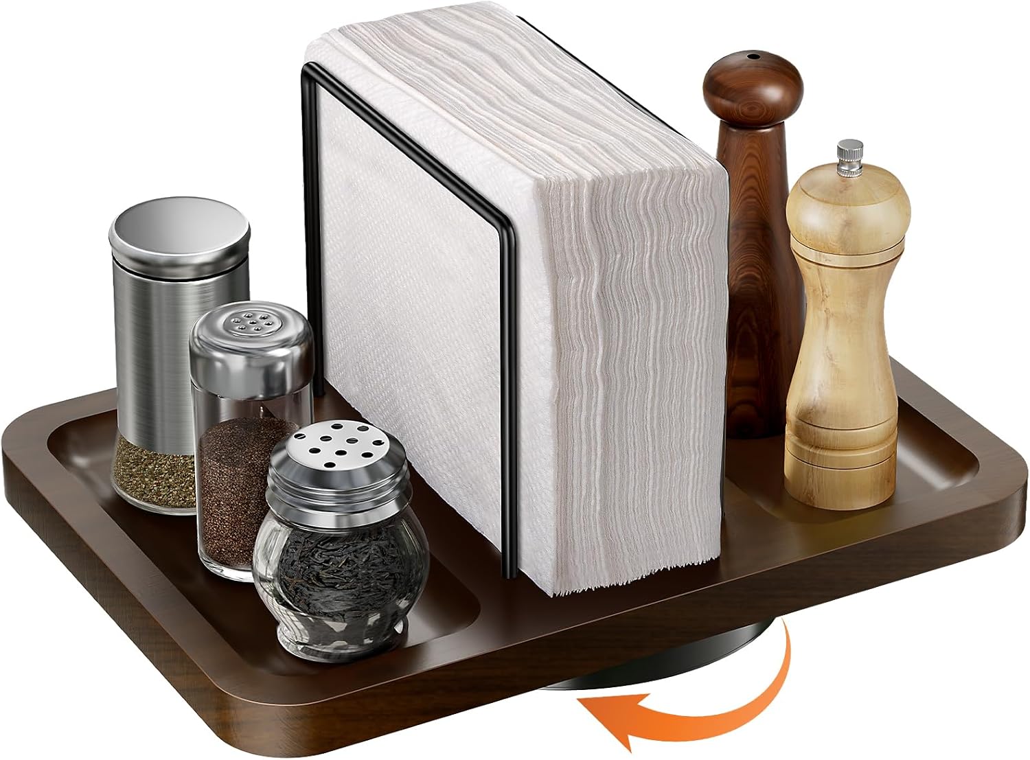 Napkin Holder for Table, Rotating Napkin Dispenser with Salt and Pepper Shakers Caddy, Standing Paper Towel Holder for Bathroom Kitchen Dining Table Decor