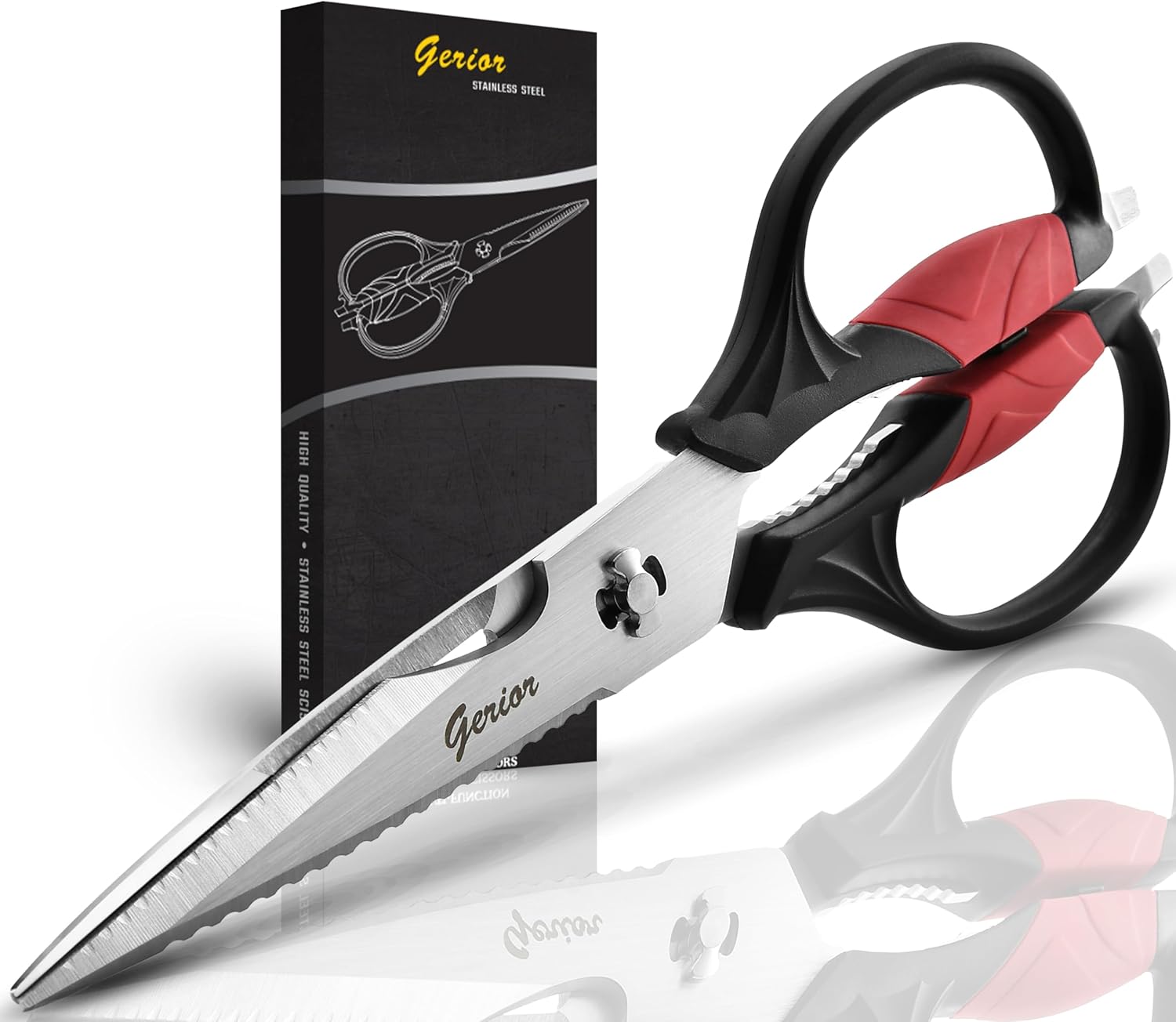Kitchen Scissors – Heavy Duty Utility Come Apart Kitchen Shears for Chicken, Meat, Food, Vegetables – 9.25 Inch Long Black & Red