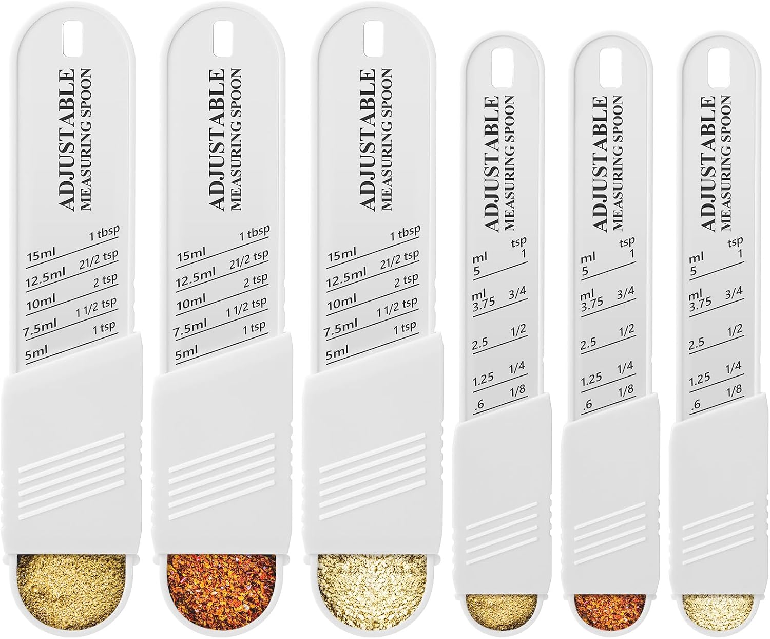 6 Pcs Adjustable Measuring Spoon Plastic Tablespoon and Teaspoon Set Baking Cooking Spoon Set for Chef Measuring Metering Kitchen Dry Liquid Ingredients Powder, 2 Sizes(White)