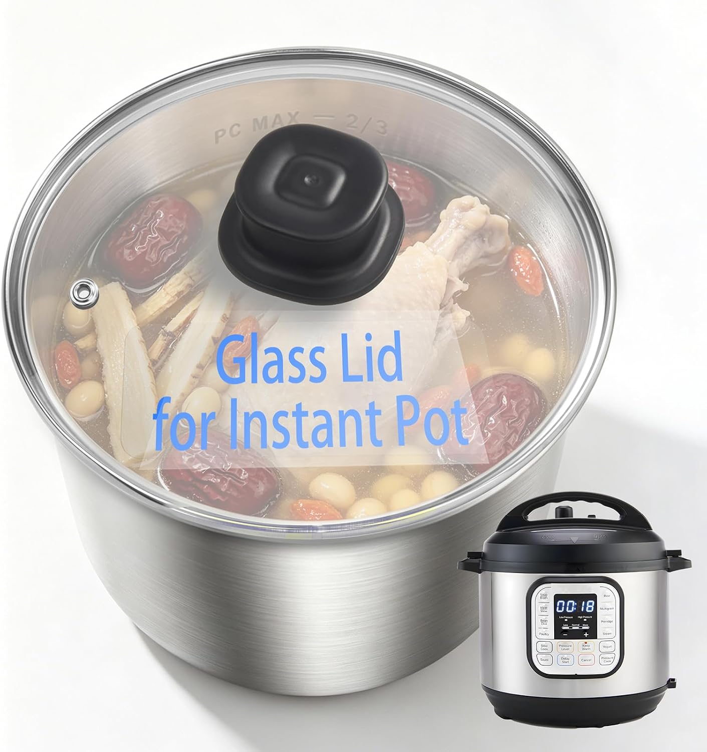 Tempered Glass Lid for Instant Pot 6 QT &5 QT, 9.4IN, Heat Resistant Handle