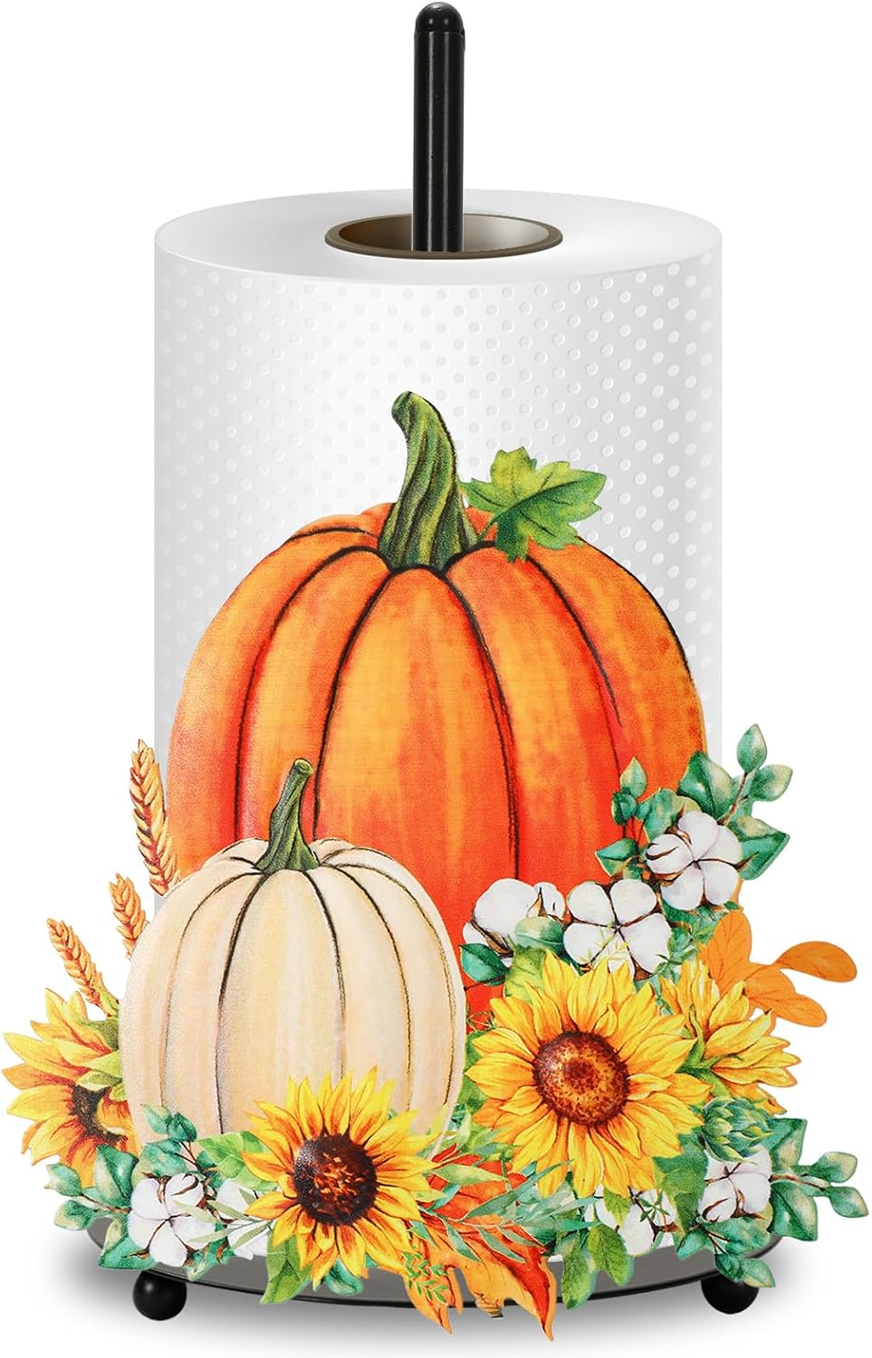 JarThenaAMCS Fall Paper Towel Holder Pumpkin Floral Kitchen Decor Accessories Autumn Thanksgiving Large Metal Towel Holder Stand for Countertop Housewarming Gift Supplies