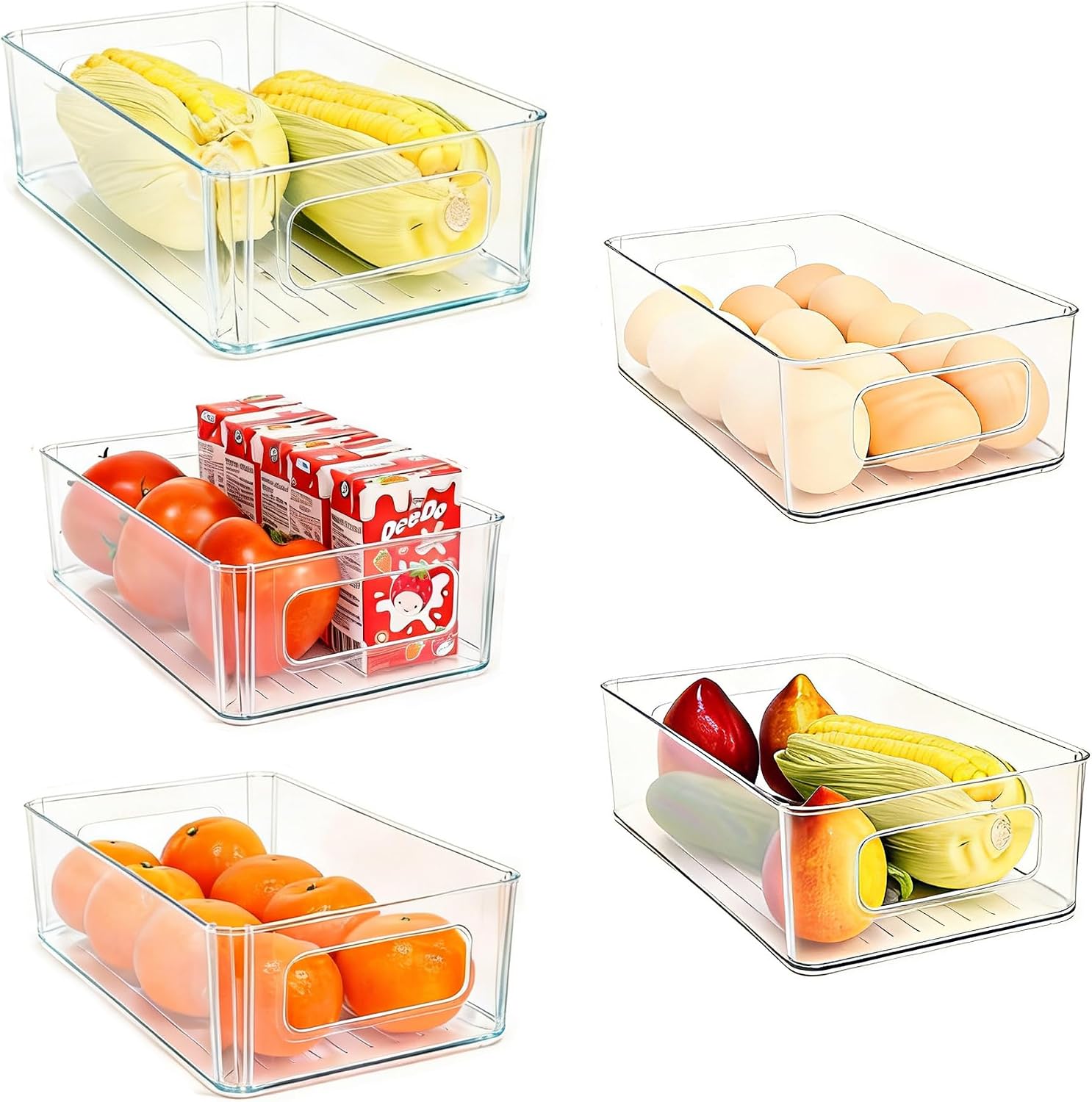 Refrigerator Organizer Bins 5 Pack Stackable Fridge Organizers with Handles Clear Freezer Storage Containers for Pantry, Cabinets,Shelves, Drawer – BPA-Free Plastic Kitchen Organizers