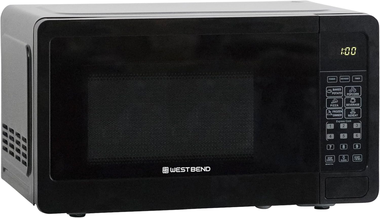 West Bend Microwave Oven 700-Watts Compact with 6 Pre-Set Cooking Settings, Speed Defrost, Electronic Control Panel and Glass Turntable, 0.7 Cu.Ft., Black