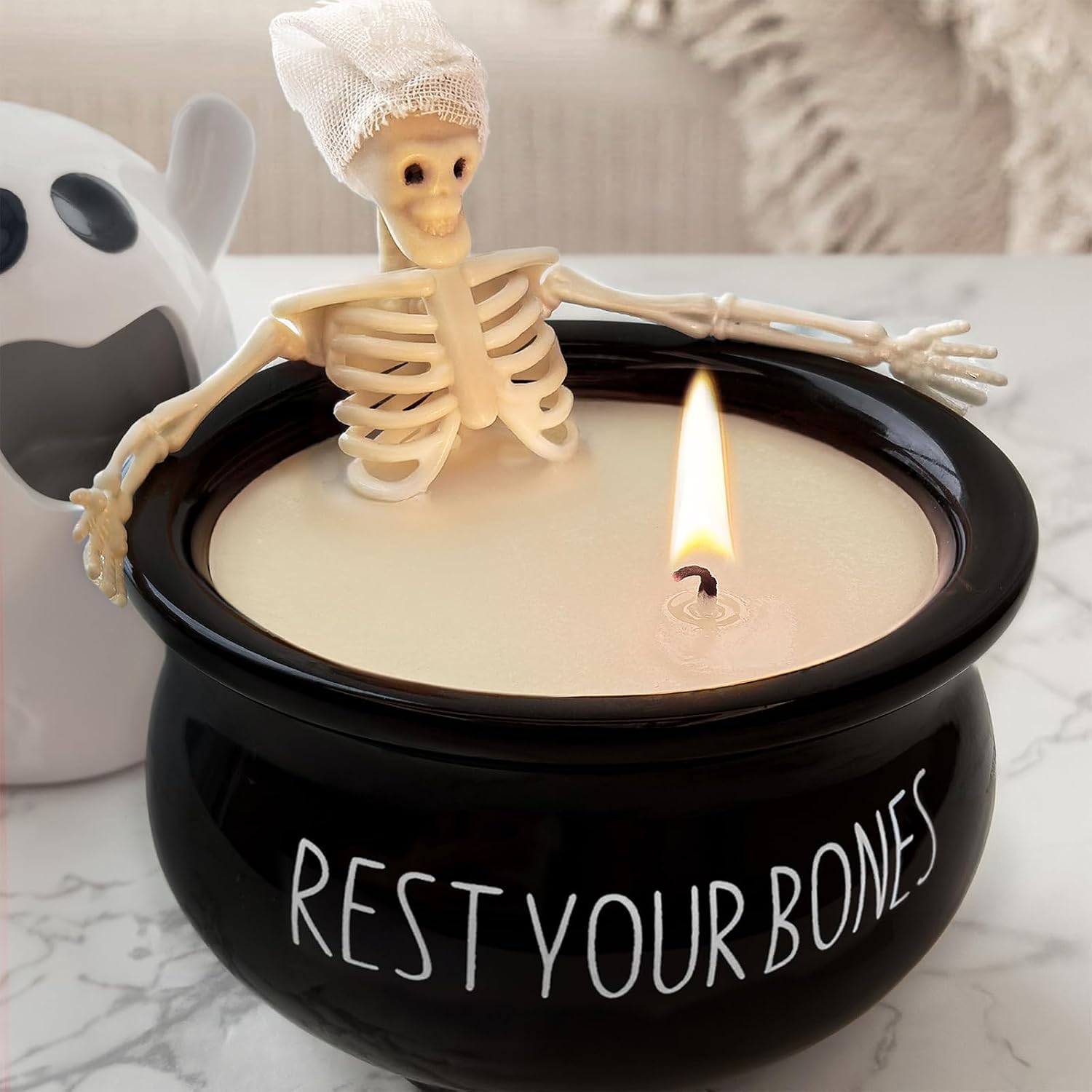 Halloween Decorations Indoor – Vintage Halloween Skeleton Candles Decor Gifts – Cute Farmhouse Gothic Party Birthday Candle Decoration Centerpieces for Table Home Room Mantel Office Kitchen