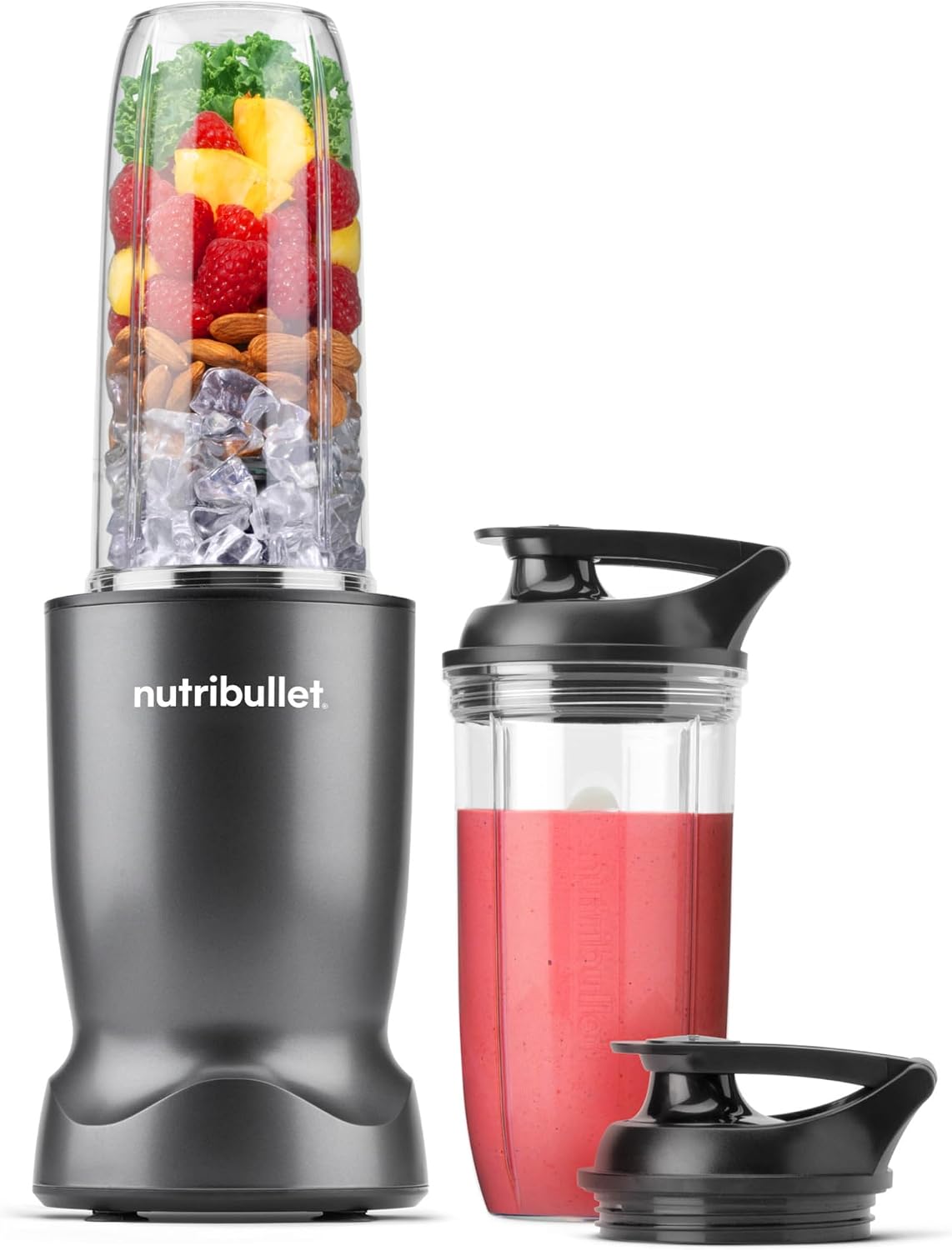 nutribullet Turbo Personal Blender, Shakes, Smoothies, Food Prep, and Frozen Blending, 32 Ounce Cup, 24 Ounce Cup, (2) Flip-top Travel To-Go Lids, 1000 Watt, Gunmetal, NB50400