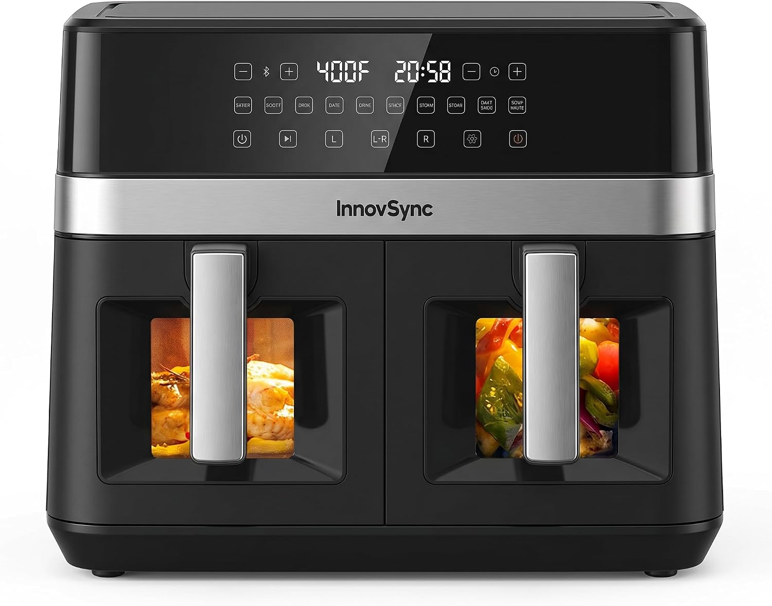 12QT Large Dual Air Fryer, 10-in-1 Double Zone Airfryer with 2×6QT Baskets, 60° Easy-Panel with Full Touchscreen, SyncCook Function, Viewing Window, Nonstick & Dishwasher Safe, 2 Dishes at Once, Black