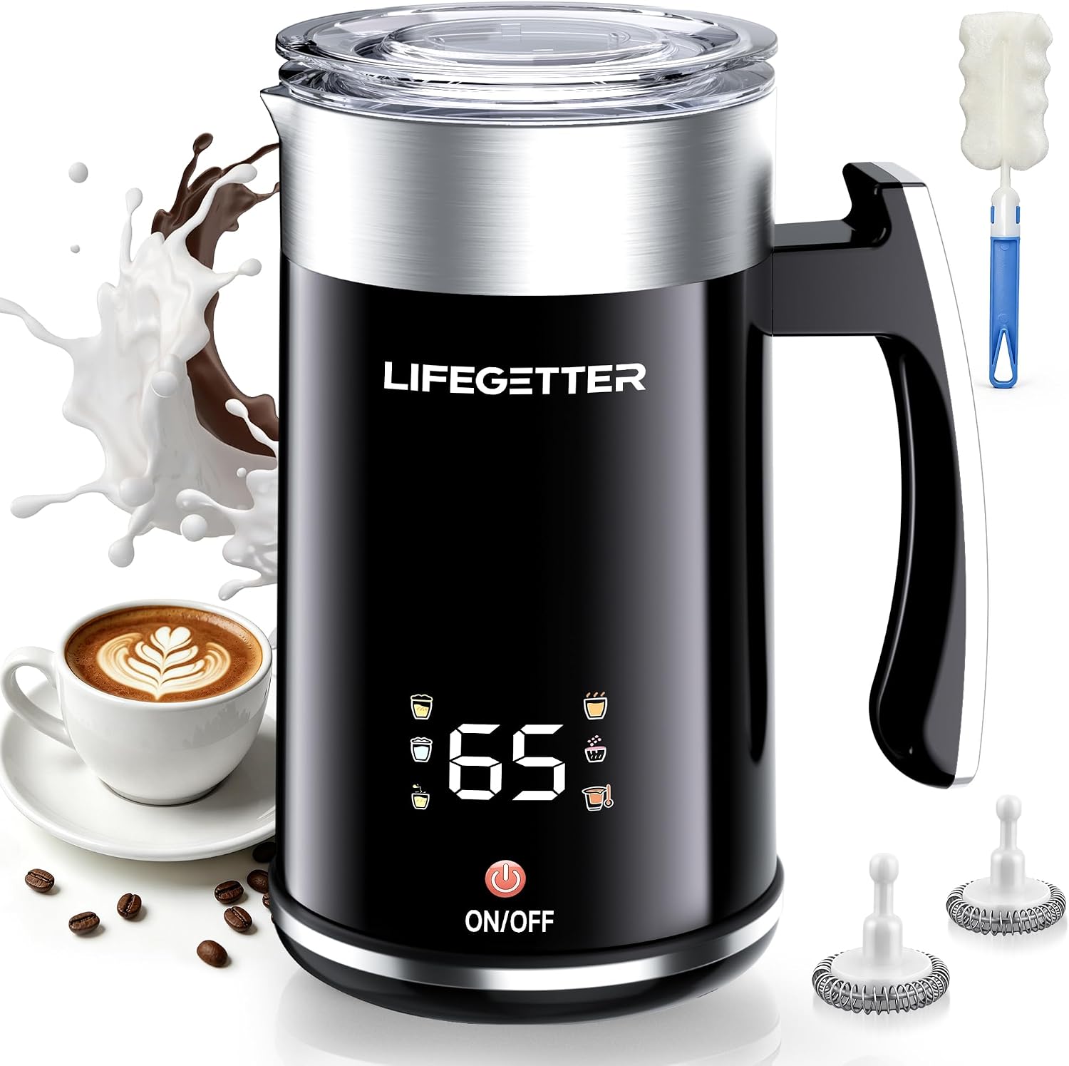 Milk Frother and Steamer 6-in-1 Electric Milk Frother 420ml/14.2oz Automatic Hot and Cold Foam Maker with Temp Contro Milk Warmer for Latte Cappuccino Macchiato Hot Chocolate Yogurt
