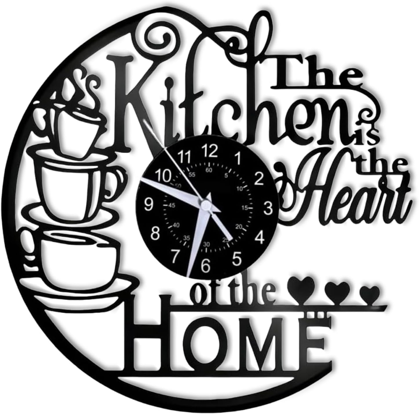 12 Inch Kitchen Wall Clock Vinyl Record Style – “Kitchen is the Heart of the Home” Silent Non-Ticking Battery Operated Wall Clock for Kitchen, Coffee Bar, Dining Room Decor, Gift for Women Wife