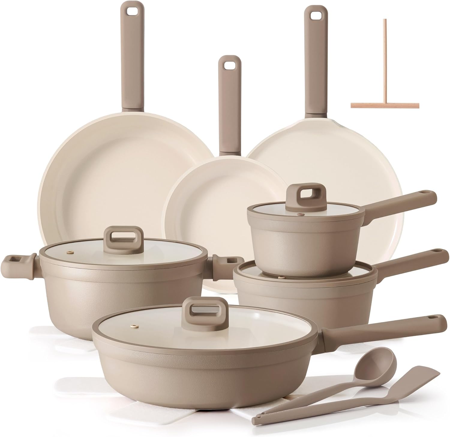 SENSARTE Ceramic Pots and Pans Set Nonstick, 20Pcs Cookware Set Non Stick, Non-toxic Healthy Kitchen Cooking Set, Induction Compatible, Dishwasher Safe, PFAS/PTFE/PFOA Free, Taupe