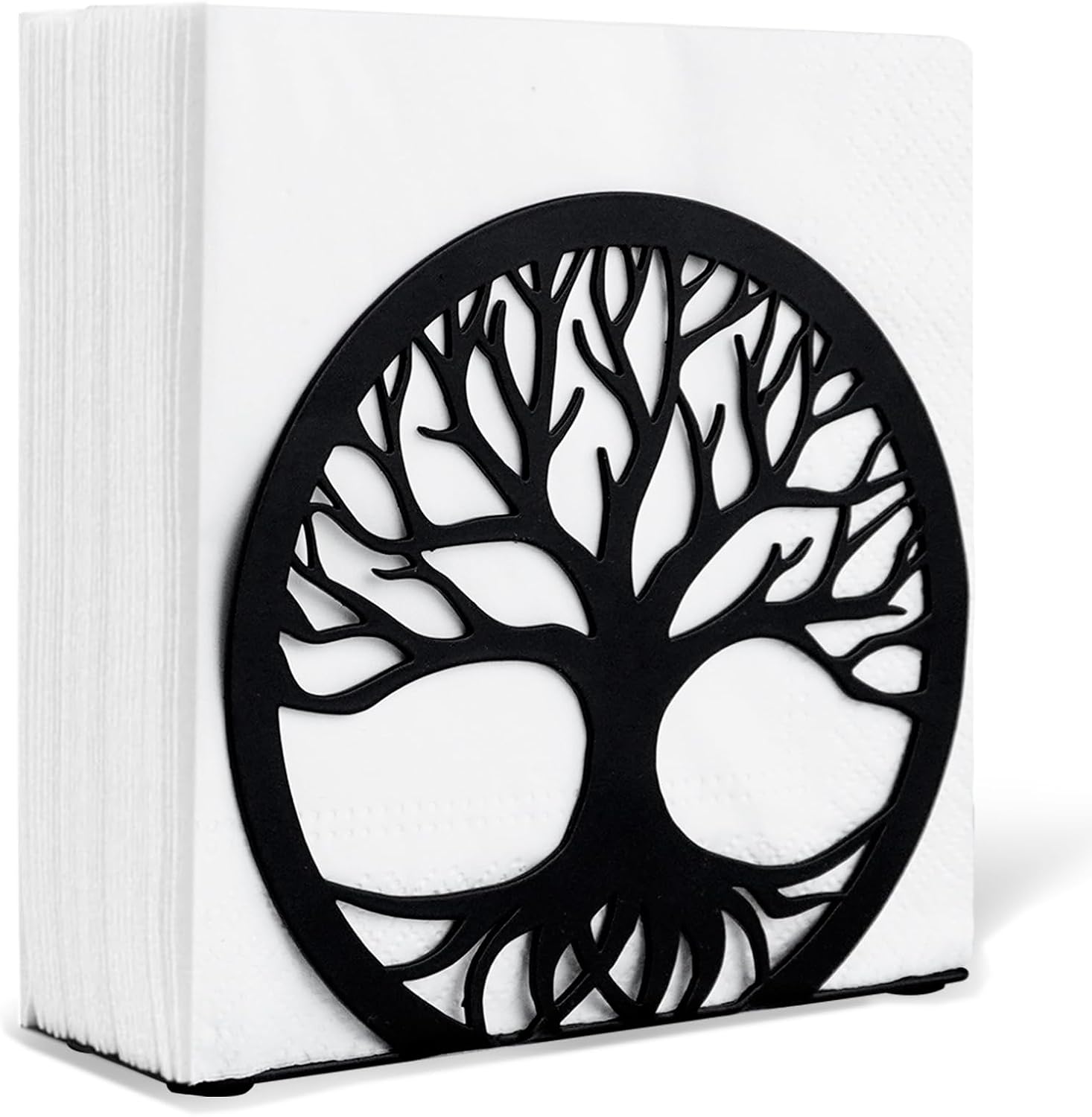 MSJGA Napkin Holder for Table, Standing Napkin Dispenser Outdoor Farmhouse Black Cocktail Napkin Holders for Kitchen Coffee Shop Dining Room (4.7″x 1.6″x 4″)