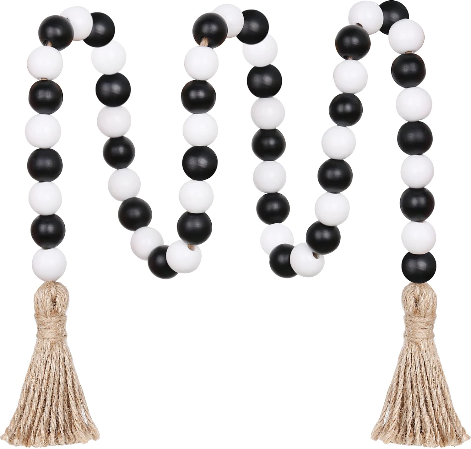 Meplait Wood Bead Garland – 39in Farmhouse Beads with Tassels for Tiered Tray Decor – Black & White
