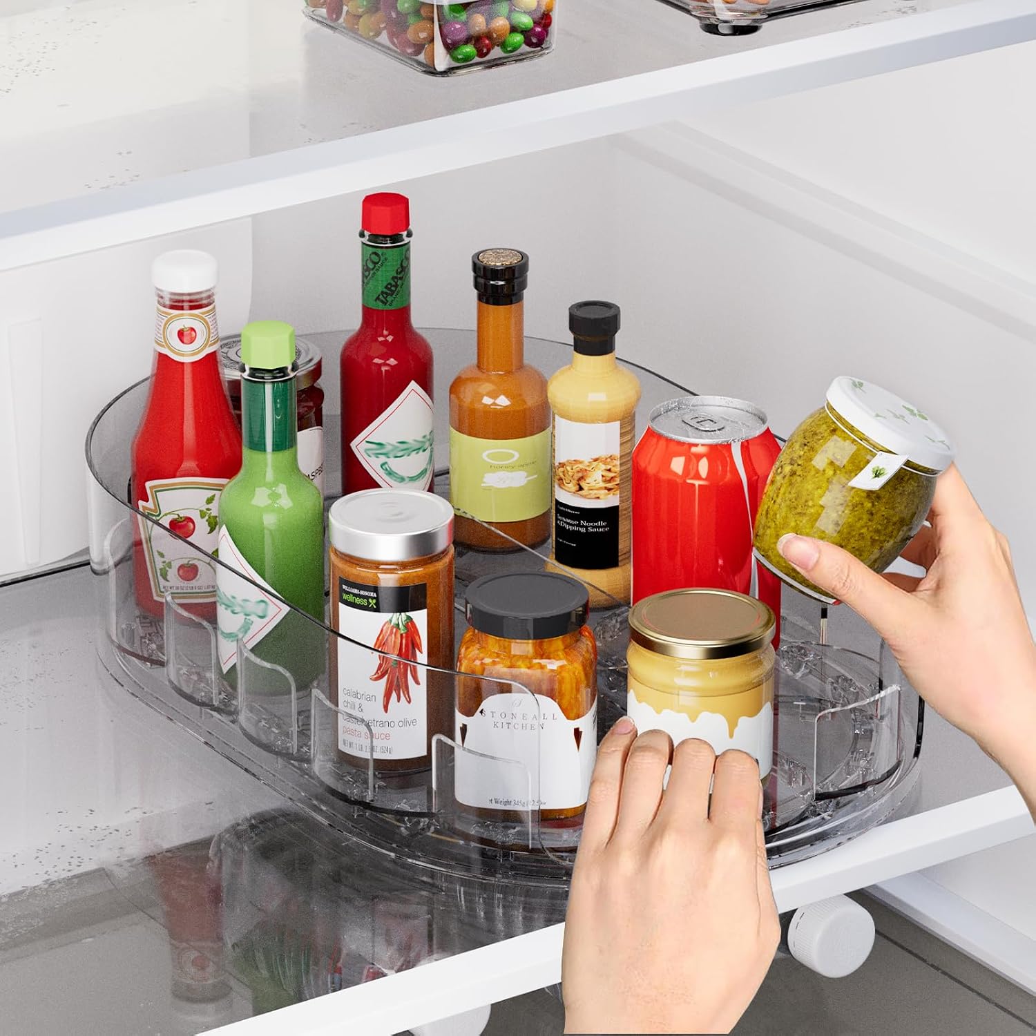 Lazy Susan Organizer for Refrigerator, 13.5″ x 8.5″ Clear Rectangular Fridge Organizer Turntable for Condiments, Spice Racks Organizer for Cabinet, Pantry & Kitchen Countertop(1 Piece)