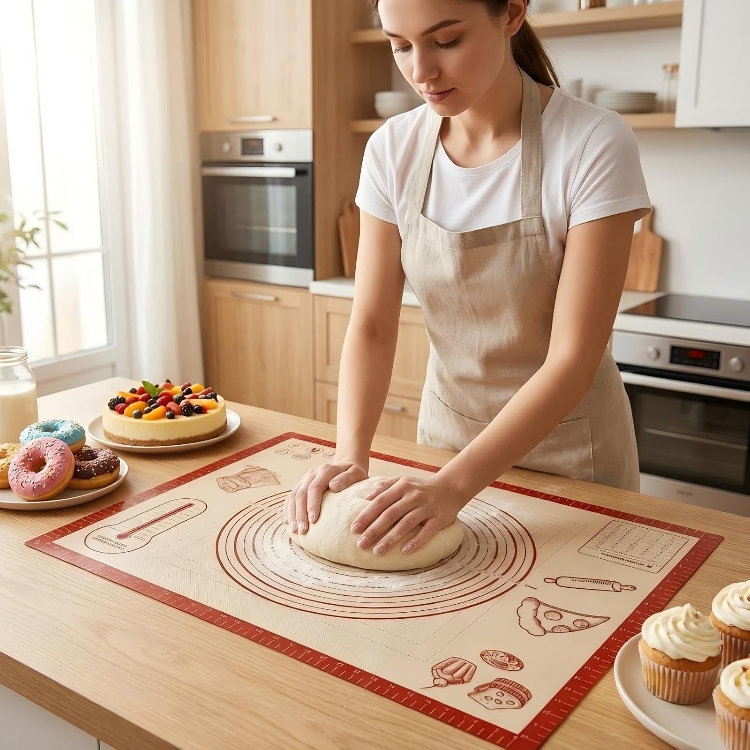 Silicone Baking Pastry Dough Mat – 28x20Inch Extra Large Cookie Bread Rolling Mats Sheet, Nonstick Kitchen Counter Kneading Board, Thick Reusable Pie Cookies Pizza Fondant Making Matt with Measurement