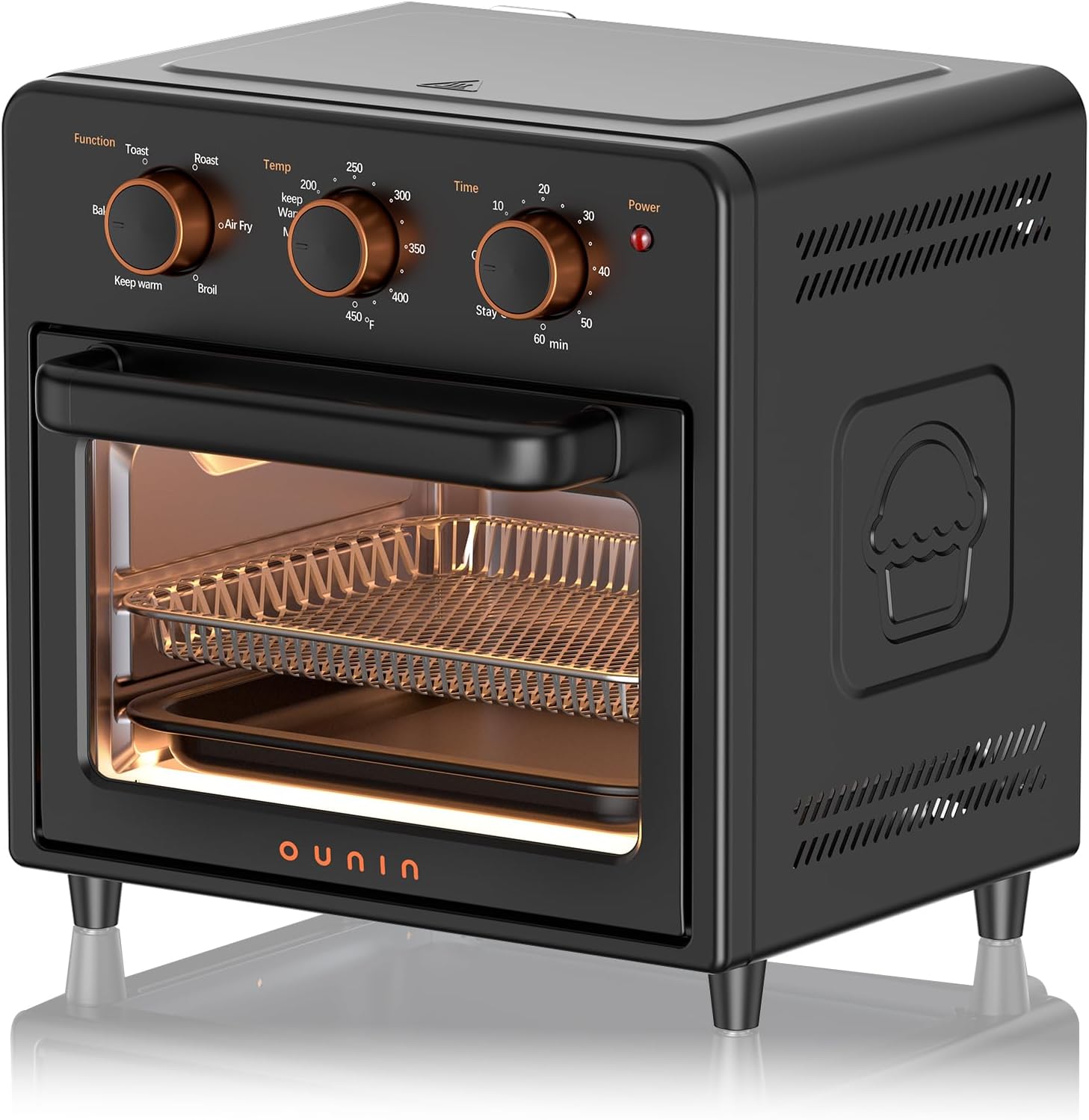 OUNIN Air Fryer Toaster Oven with Steam Infusion, 12 QT Compact Countertop Oven, 6-in-1 Stainless Steel Combo Bakes, Broils, Grills & Warms, Fast Preheat, 60-Minute Timer – Small Kitchen Friendly