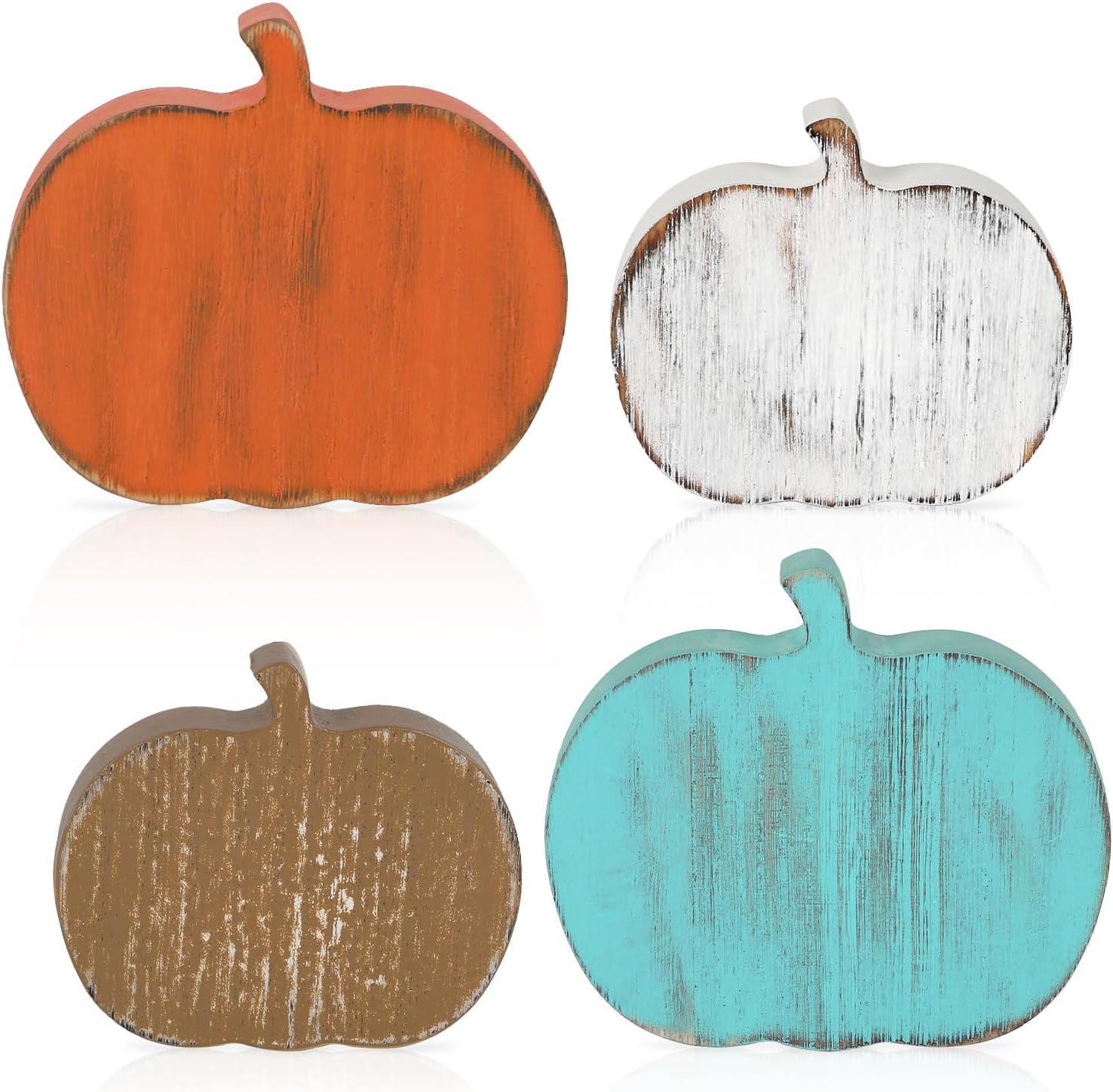 COCHIE Wooden Fall Pumpkins Decorations for Home Office Indoor, Farmhouse Thanksgiving Table Tiered Tray Decor Set of 4, Vintage Fall Harvest Pumpkin Block Signs Tabletop Shelf Decoration (Rrtro)
