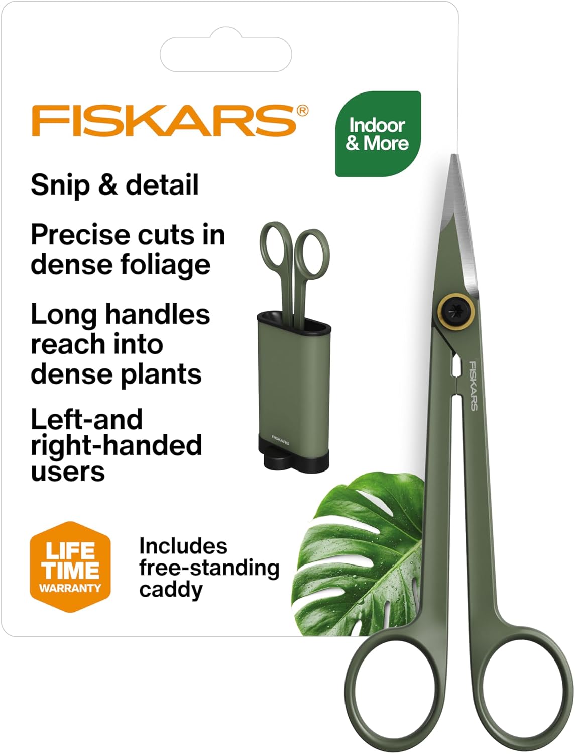 Fiskars Plant Detailer Snips & Holder, Precision Indoor Gardening Tool for Trimming & Pruning Dense Foliage, Long Reach Stainless Steel Micro-Tip Blades for Clean Cuts and Healthy Plant Growth, 6″