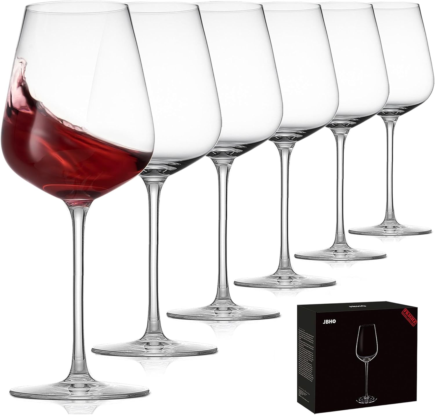 JBHO Hand Blown Bordeaux Wine Glasses – Set of 6-18 Ounce – Great Gift Packaging – Red Wine Glasses Lead-Free Premium Crystal Clear Glass