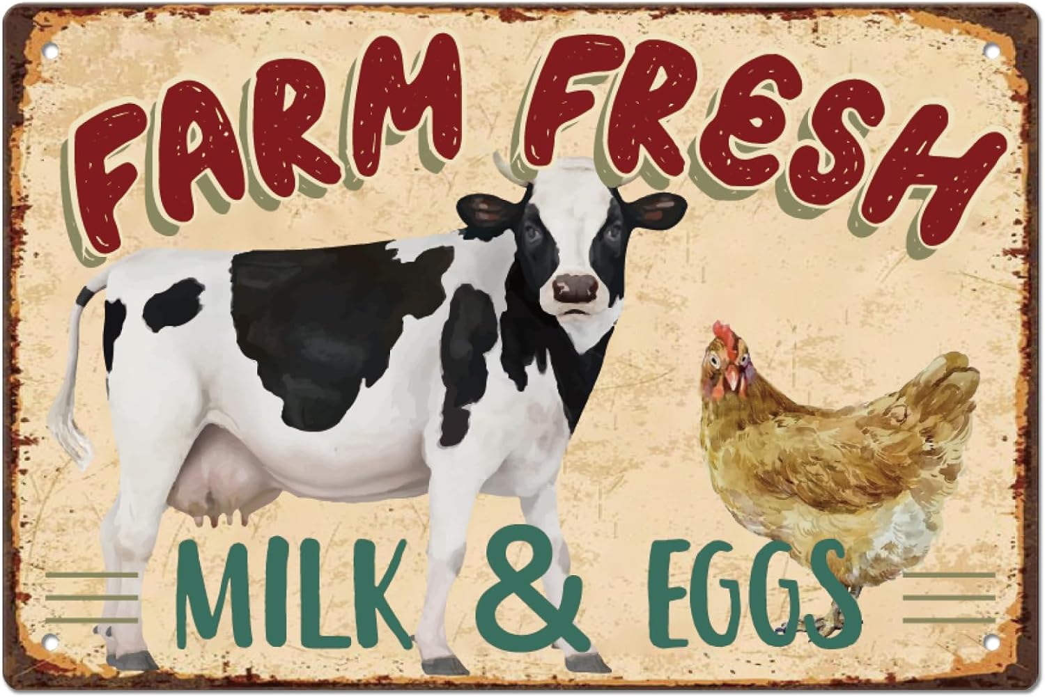 SUPERDANT Farm Fresh Tin Sign Cow Chicken Vintage Metal Tin Signs Funny Metal Wall Art Painting Iron Decor for Dining Room Farmhouse Kitchen Pantry Outdoor Wooden Fence Wall Decoration
