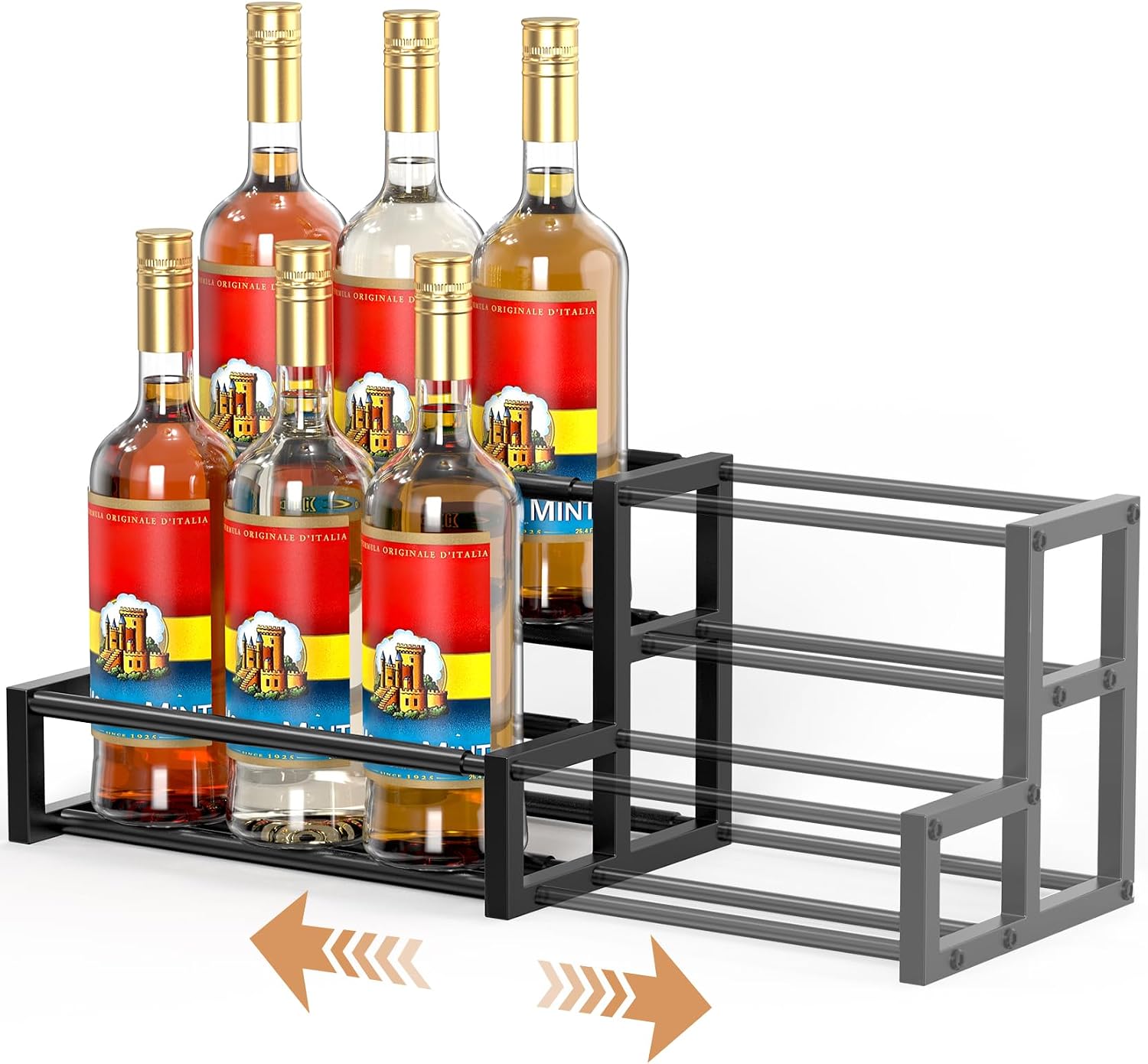 Expandable Coffee Syrup Organizer, Heavy Duty Syrup Rack Enlarged 6-12 Bottles Syrup Stand for Coffee Bar Accessories, Width Adjustable Space-Saving Storage Coffee Rack for Syrup, Wine