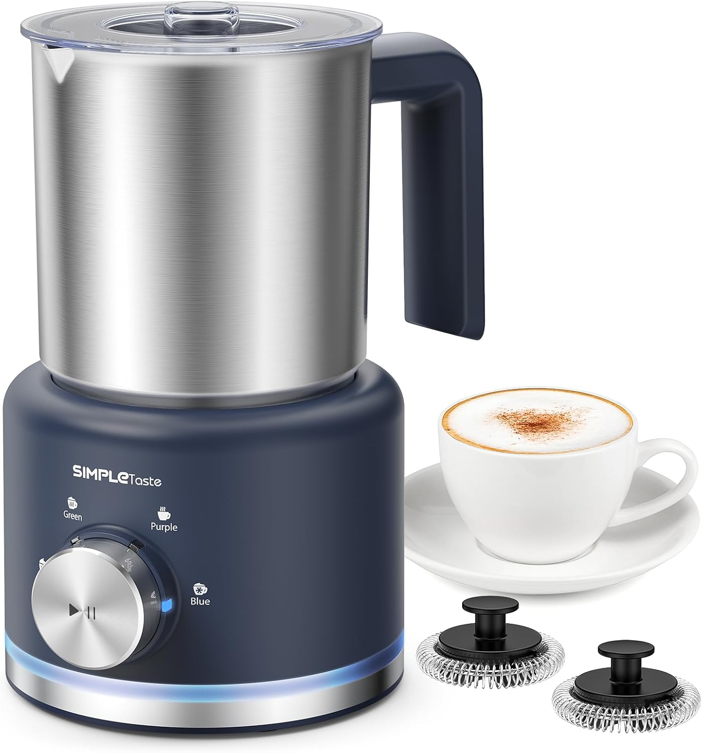 SIMPLETASTE Milk Frother, 4 in 1 Electric Milk Steamer, 16.91oz/500ml Automatic Warm and Cold Foam Frother for Coffee, Latte, Macchiato, Cappuccino, Hot Chocolate, Easy to Clean
