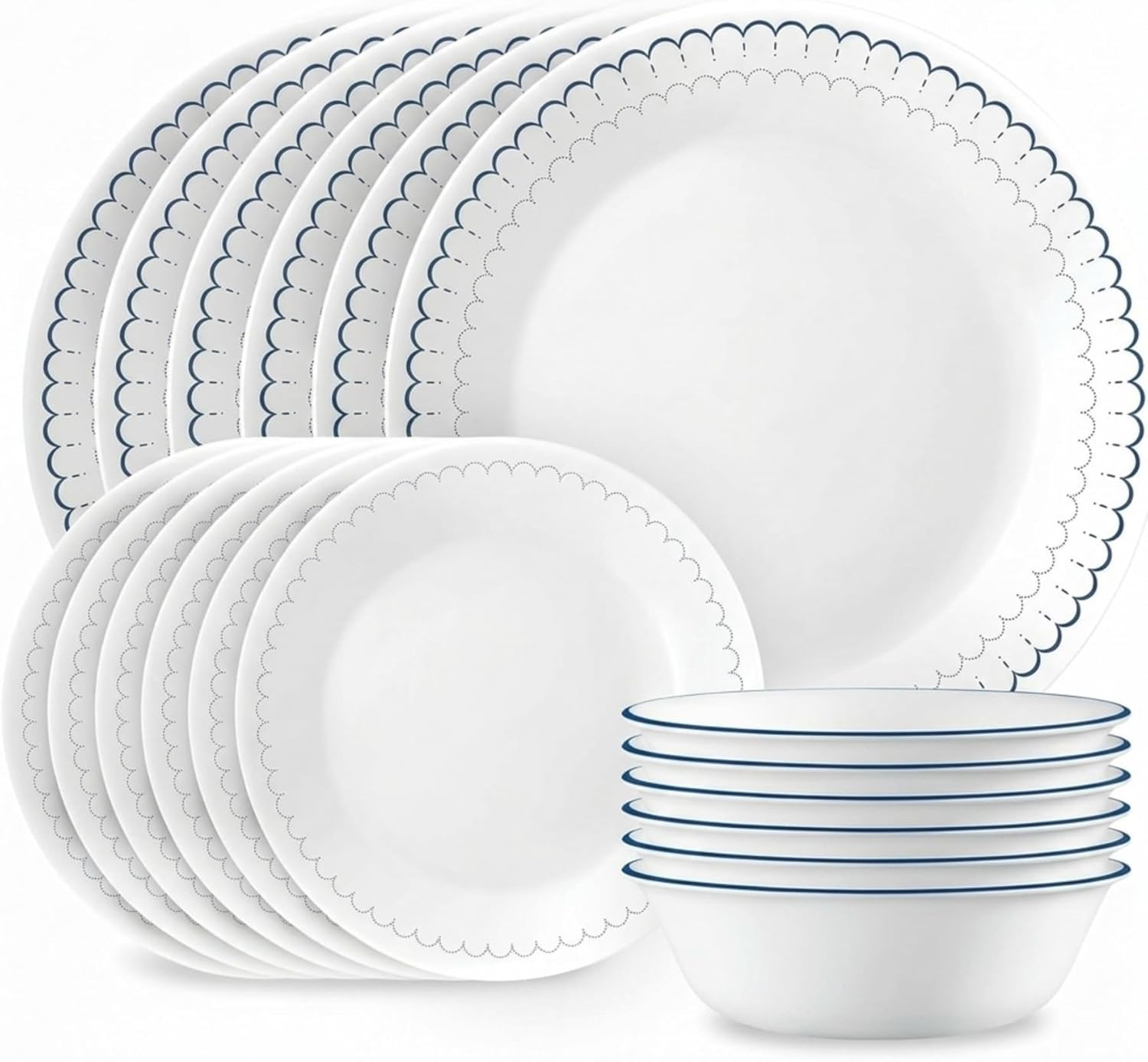 Corelle 18-Piece Dinnerware Set Service for 6, Lightweight Round Plates and Bowls Set, Vitrelle Triple Layer Glass, Chip Resistant, Microwave and Dishwasher Safe, Caspian