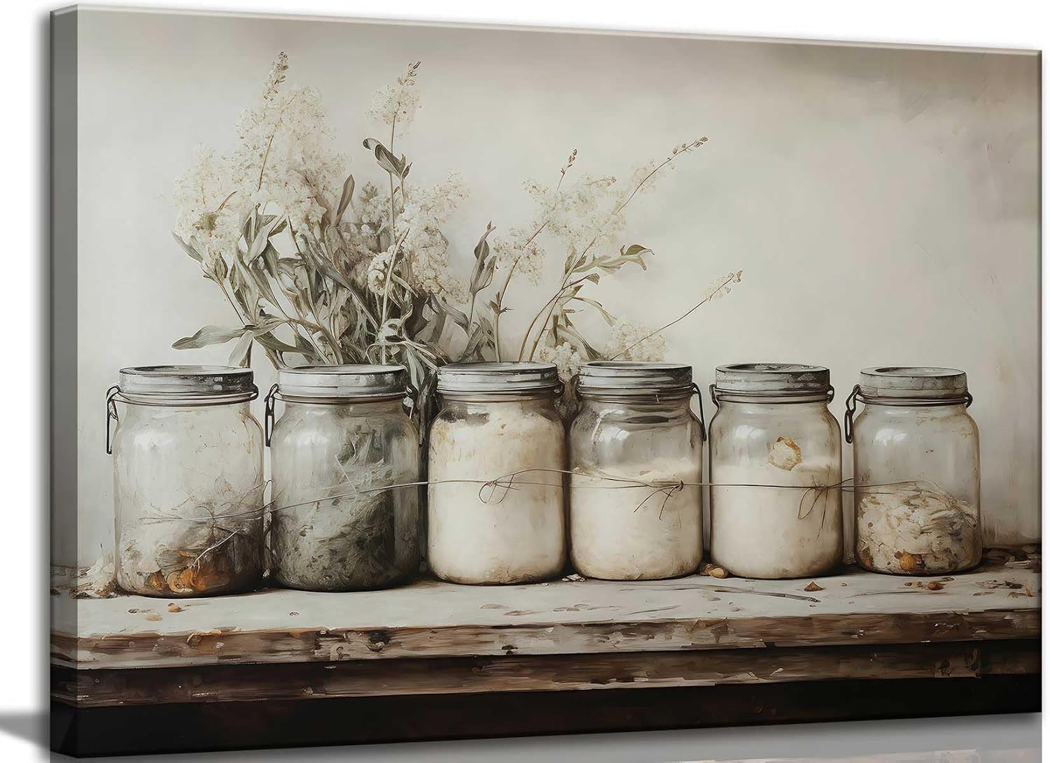 Farm Kitchen Canvas Wall Art Rustic Vintage Country Spice Still Life Culinary art Painting Picture Farmhouse Wall Decor Poster Print Artwork for Dining room Home Decoration