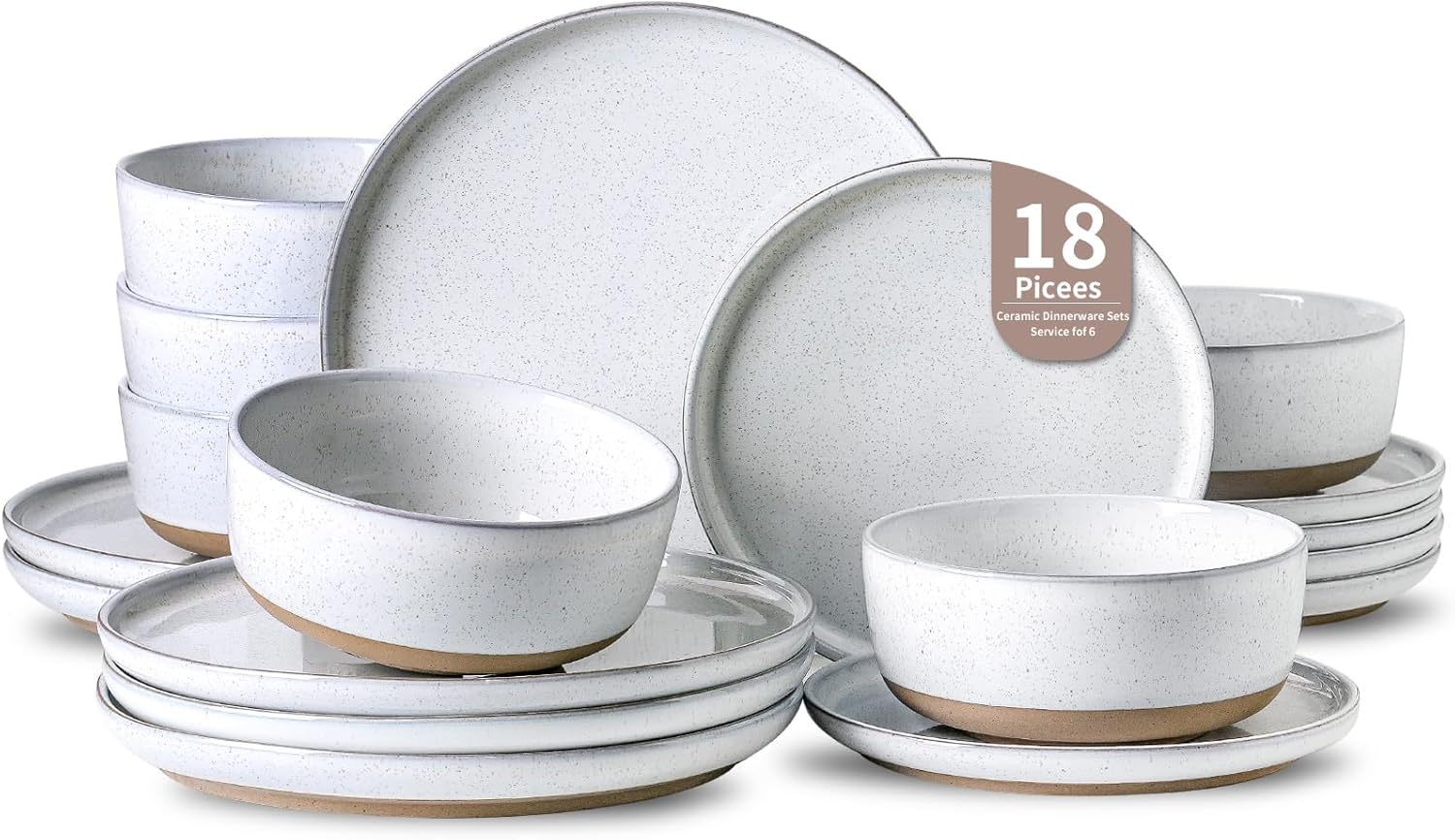 HASENSE Plates and Bowls Sets, 18 Pieces Porcelain Dishes Sets Service for 6, Stoneware Dinnerware Sets with Speckled Pattern, Scratch Resistant Microwave and Dishwasher Safe, Bluish White