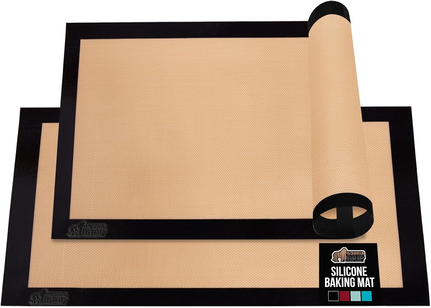 GORILLA GRIP Food Grade Reusable Nonstick Silicone Baking Mat 2PK, Oven Safe Cookie Sheet Liners, Up to 500 Degrees, No Mess Easy Clean Pastry Mats, Kitchen Essentials, 11.75×8.25 Quarter Sheet, Black