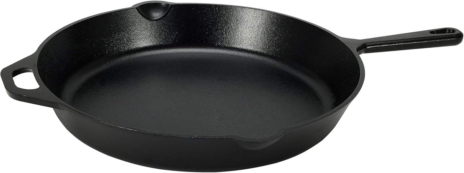 Amazon Basics Pre-Seasoned Cast Iron Skillet, Oven Safe, Even Heating, Heat Distribution, Stove Compatible, Heavy-Duty, 15-Inch, Black