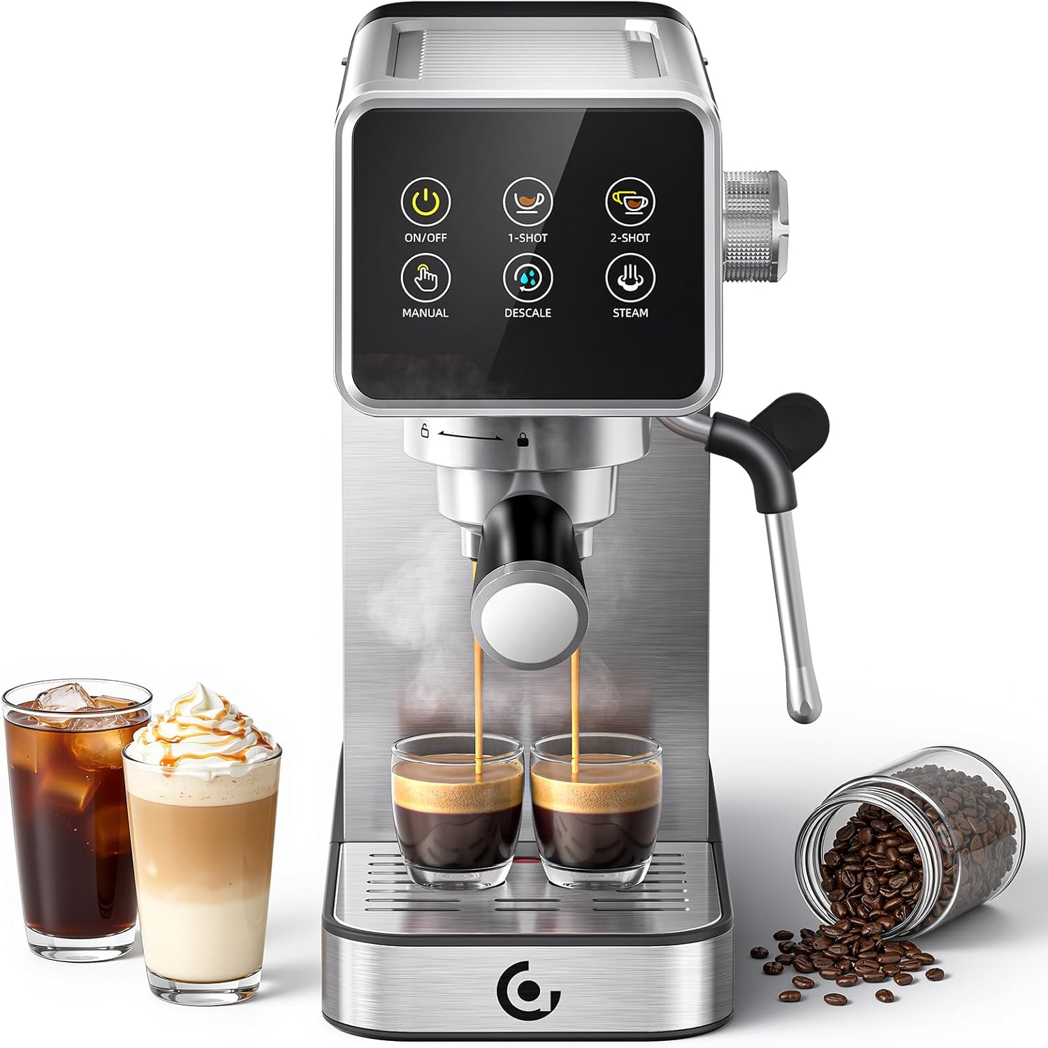 AMZCHEF Espresso Machine 20 Bar, Easy-to-Use Compact Coffee Maker with LED Touchscreen, Self-Cleaning & Milk Frother, Perfect Coffee Starter for Beginners, Lattes and Cappuccinos Machine