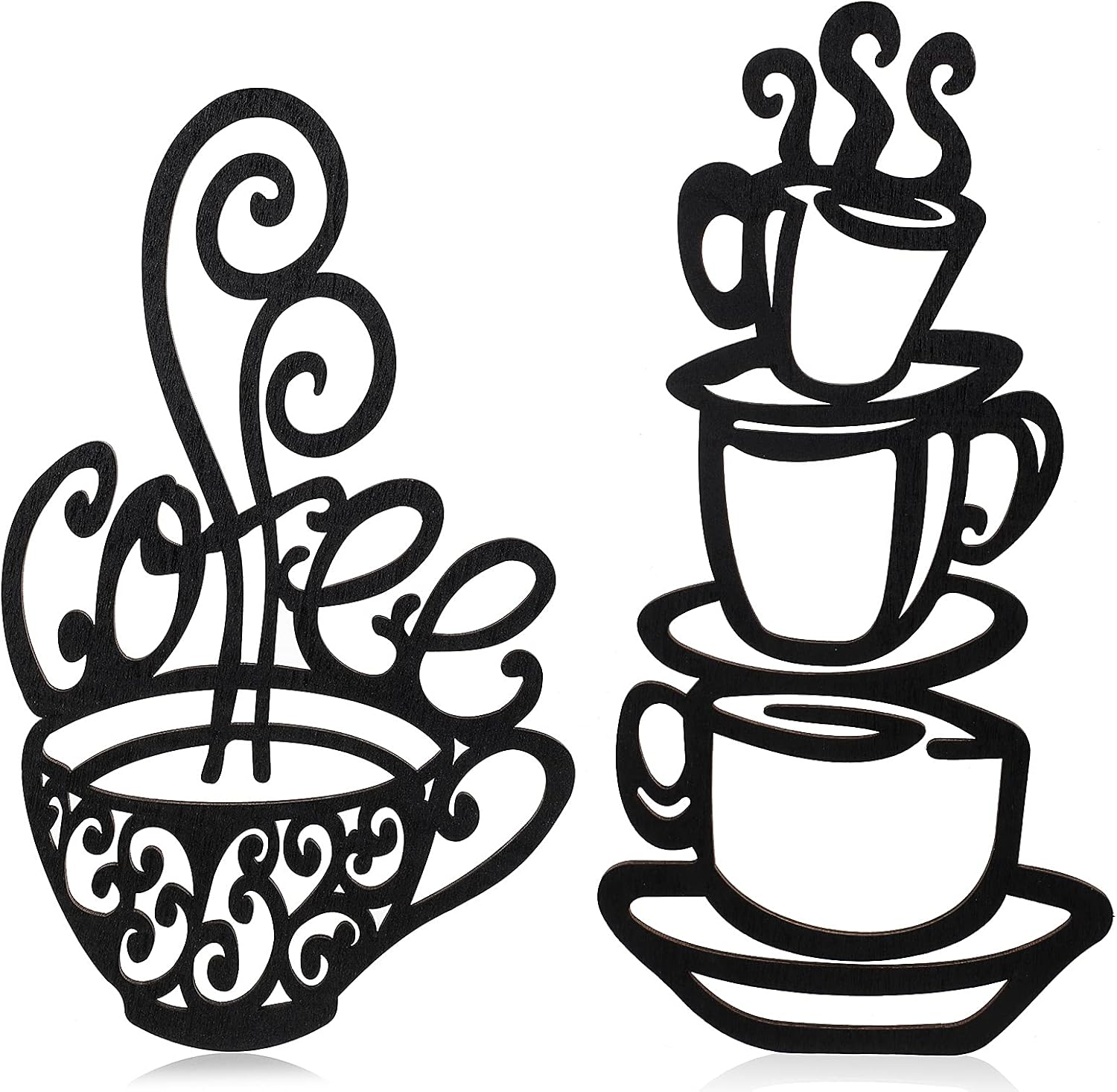 Jetec 2 Pieces Coffee Wall Decor Black Cup Silhouette Kitchen Wall Art Decor Coffee Bar Accessories