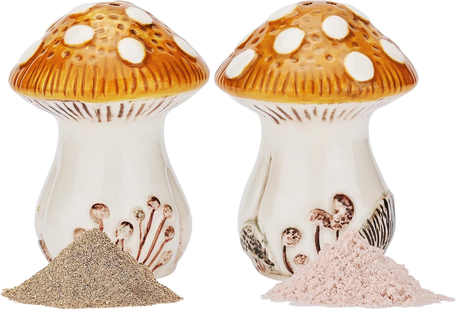Fungi Fun Ceramic Mushroom Salt and Pepper Shakers Set – Cute and Decorative Salt and Pepper Shakers for Mushroom Kitchen Decor, Unique Hand-Painted Spice Containers for Table or Countertop