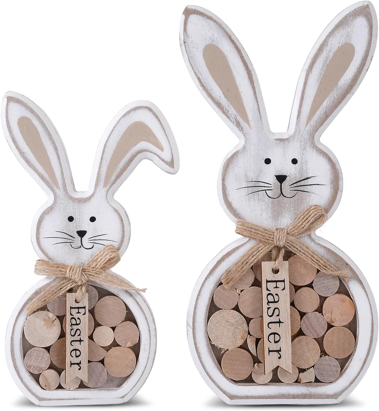 Easter Decorations, 2Pcs Easter Table Decorations for home,Farmhouse Retro Wooden Bunny with Easter Sign Tiered Tray Decor for Fireplace Tabletop,Rustic Spring Party Outdoor Indoor Decor,Easter Gifts for Kids