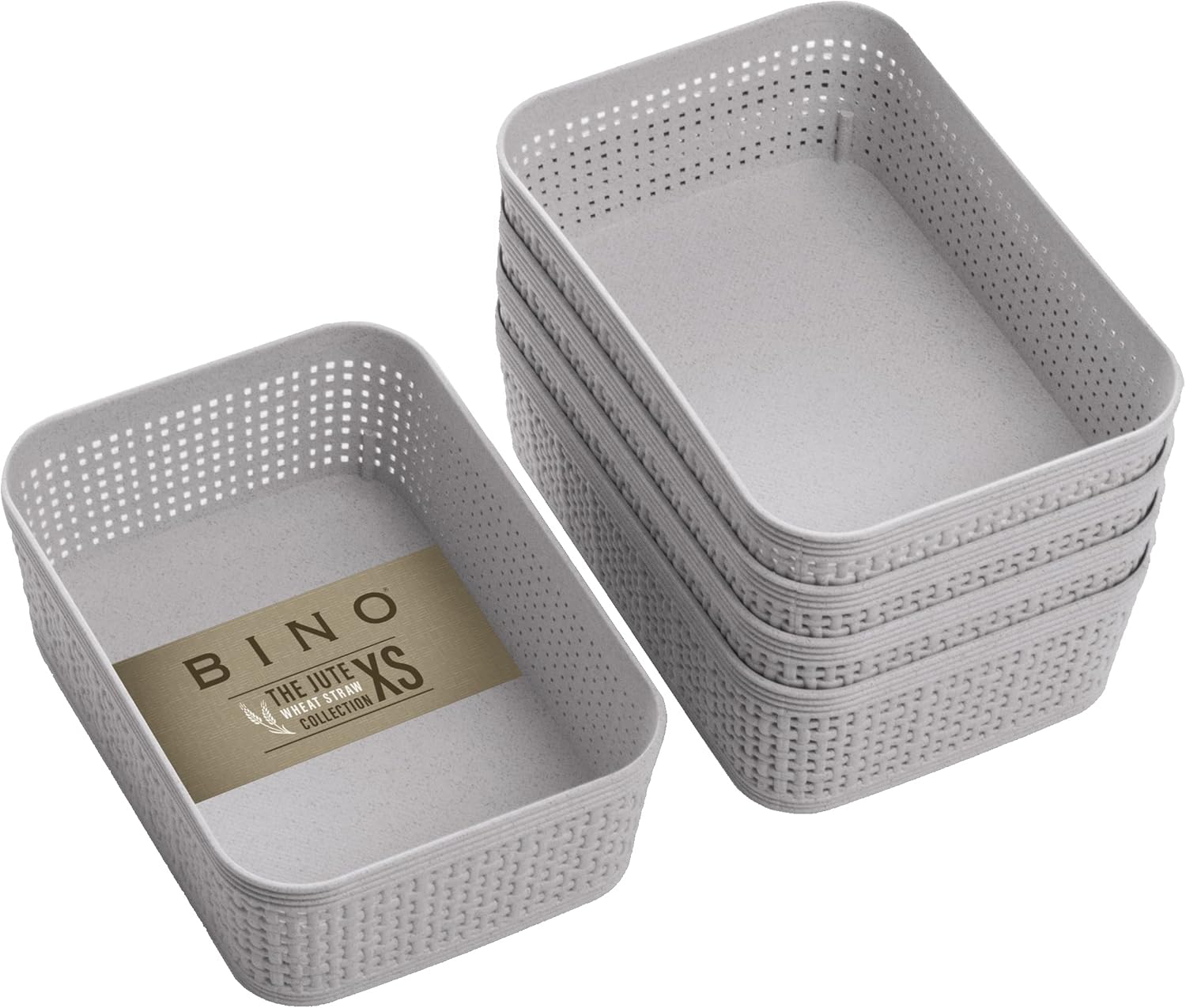 BINO | Woven Plastic Basket | XS (Natural Grey), 5-Pack | THE JUTE COLLECTION | Home Organization, Space – Saving Storage, Stylish Design | Jute Basket | Plastic Storage Basket