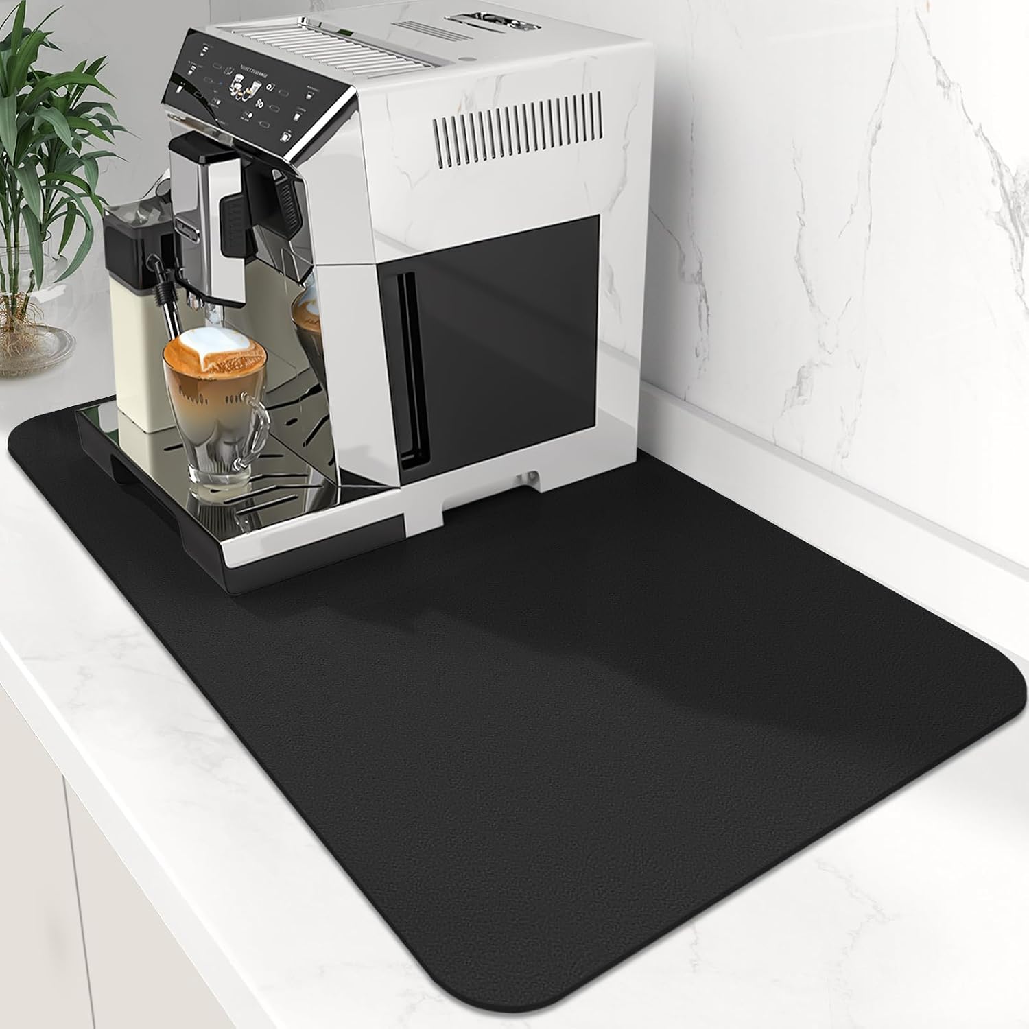 WISELIFE Coffee Mat Super Absorbent Dish Drying Mat Coffee Bar Accessories Match with Machine Large Drying Mats for Kitchen Counter 12″ W x 19″ L, Black